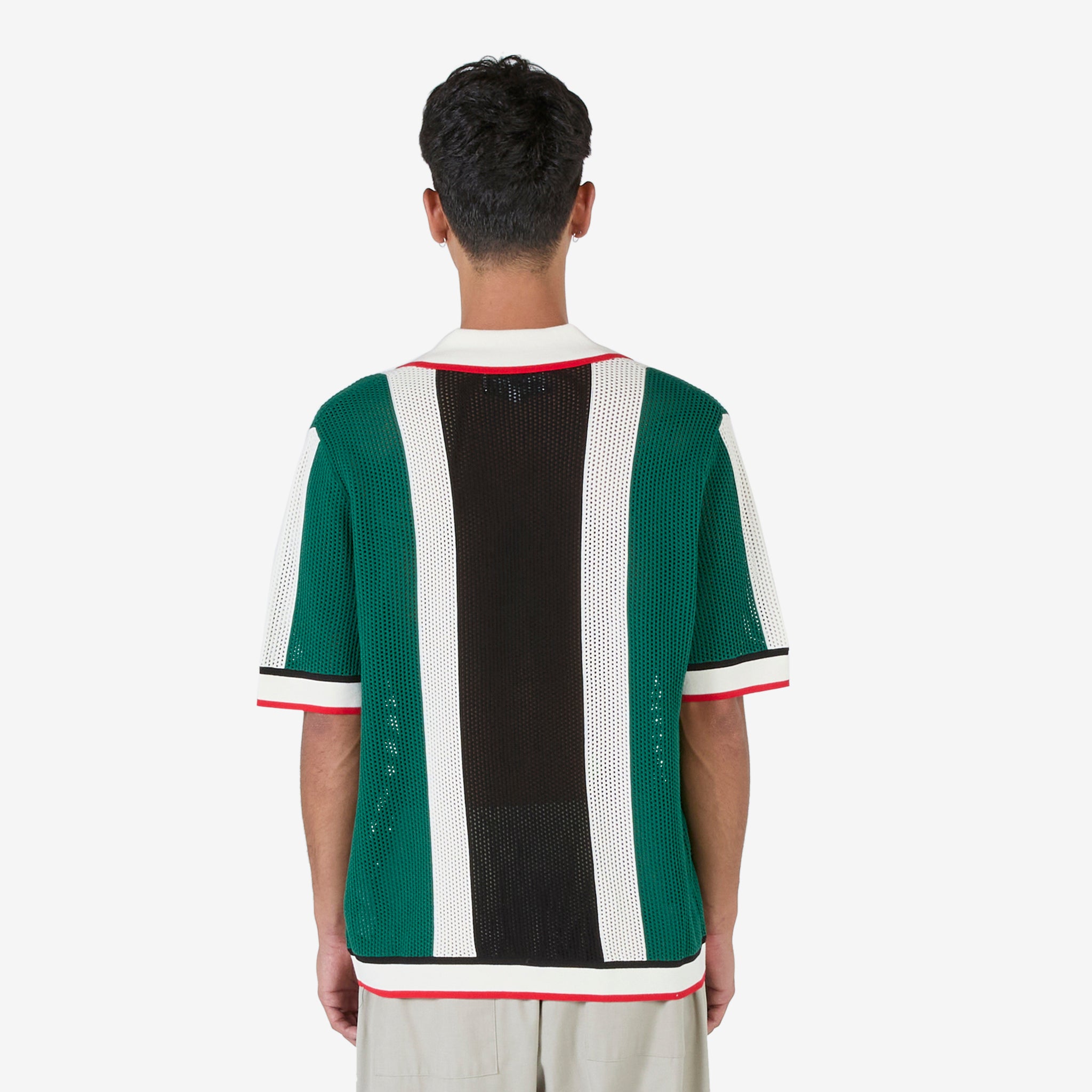 Breathable Striped Mesh Shirt for Men - Green with White Stripe | Summer Outdoor Sports & Casual Wear