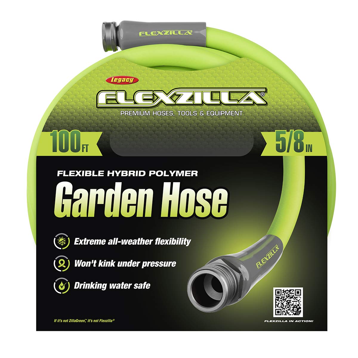 Flexzilla 5/8 in. x 100 ft Heavy Duty Garden Hose with 6-Pattern Adjustable Nozzle - Lightweight, Kink-Free, Durable Water Hose for Lawn Care, Car Washing & Outdoor Cleaning