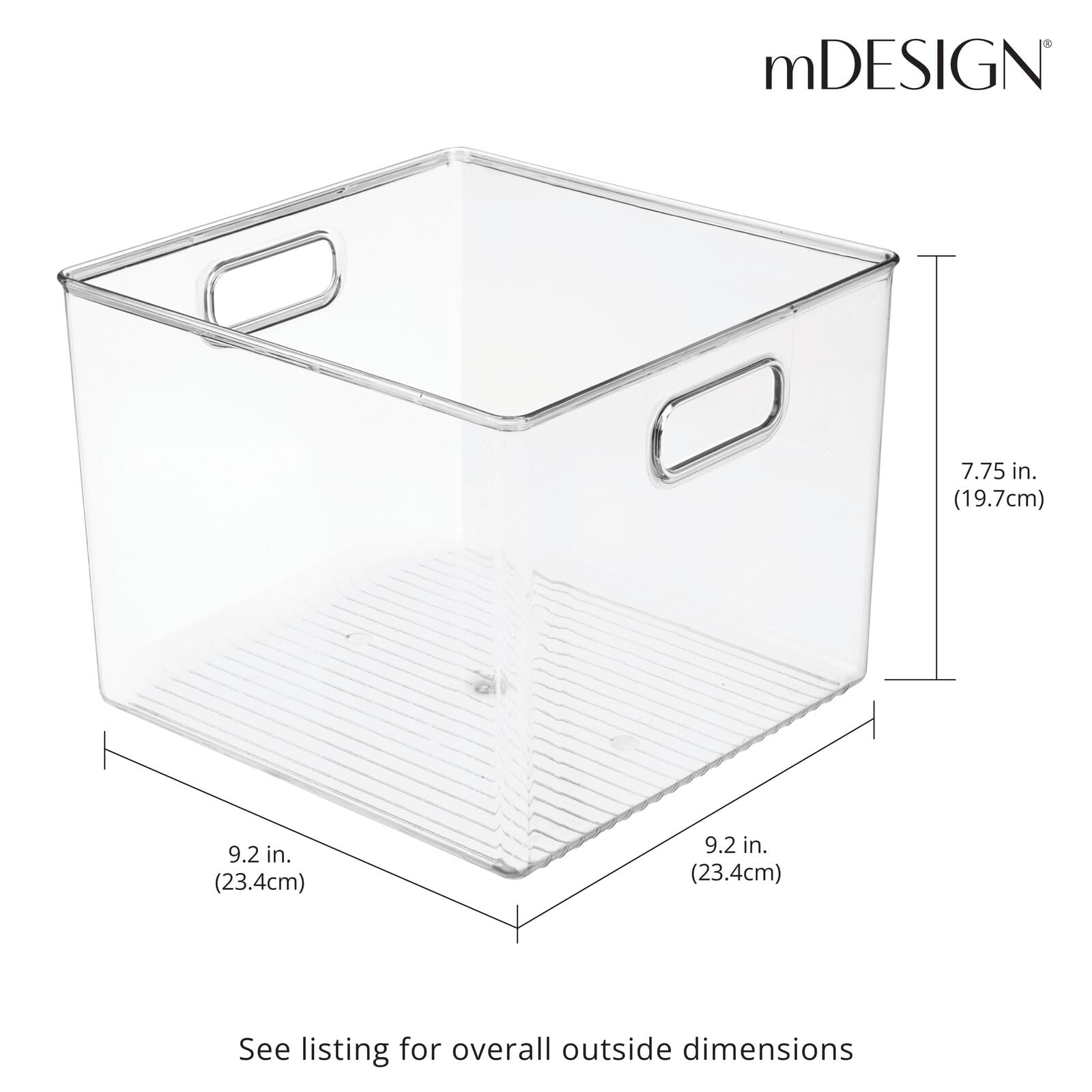 mDesign 8-Pack Clear Plastic Storage Baskets with Handles - Deep Organizer Bins for Cube Shelves | Perfect for Office, Closet, Bedroom, Laundry, Nursery & Kids Toy Room Organization | Durable Home Storage Solution