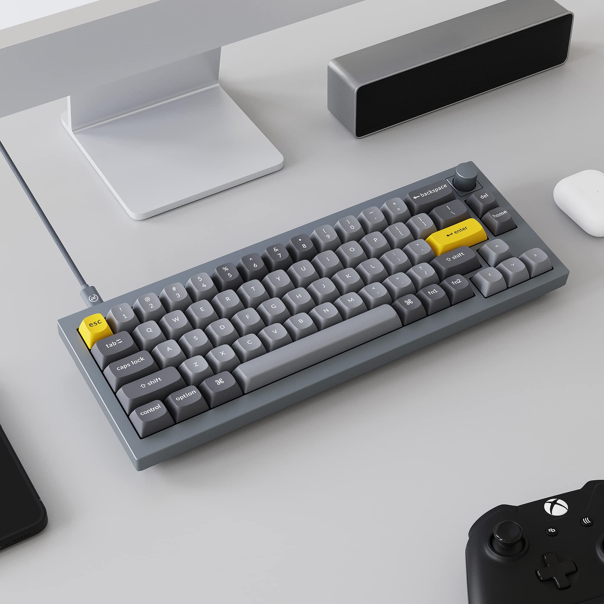 Keychron Q2 65% Wired Custom Mechanical Keyboard with Knob - Hot-Swappable Gateron G Pro Brown Switches, QMK/VIA Programmable, Double Gasket Design for Mac/Windows/Linux (Grey) | Perfect for Typing, Gaming & Office Work