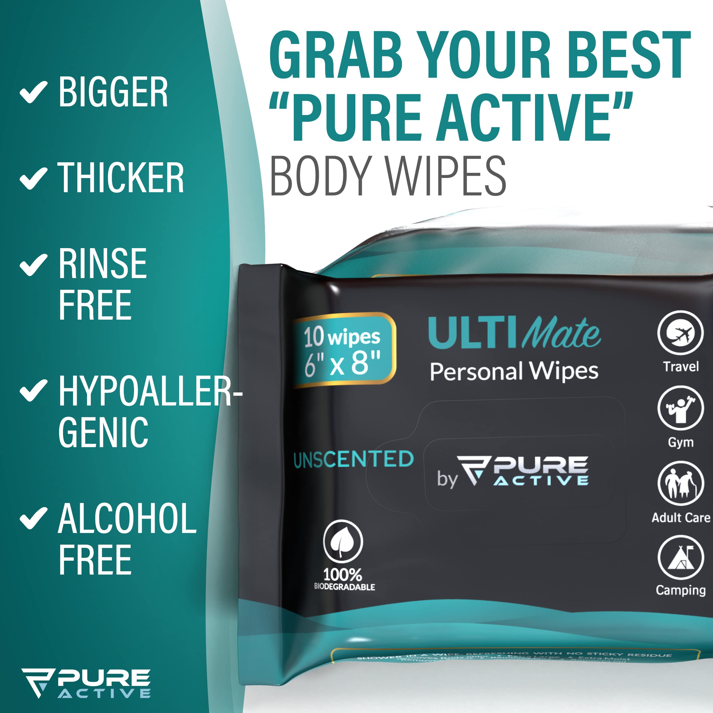 Biodegradable Shower & Face Wipes for Men - Unscented Gym, Travel & Camping Hygiene Wipes (1440 Count Multipack) | Post-Workout, Outdoor & Emergency Cleaning Solution