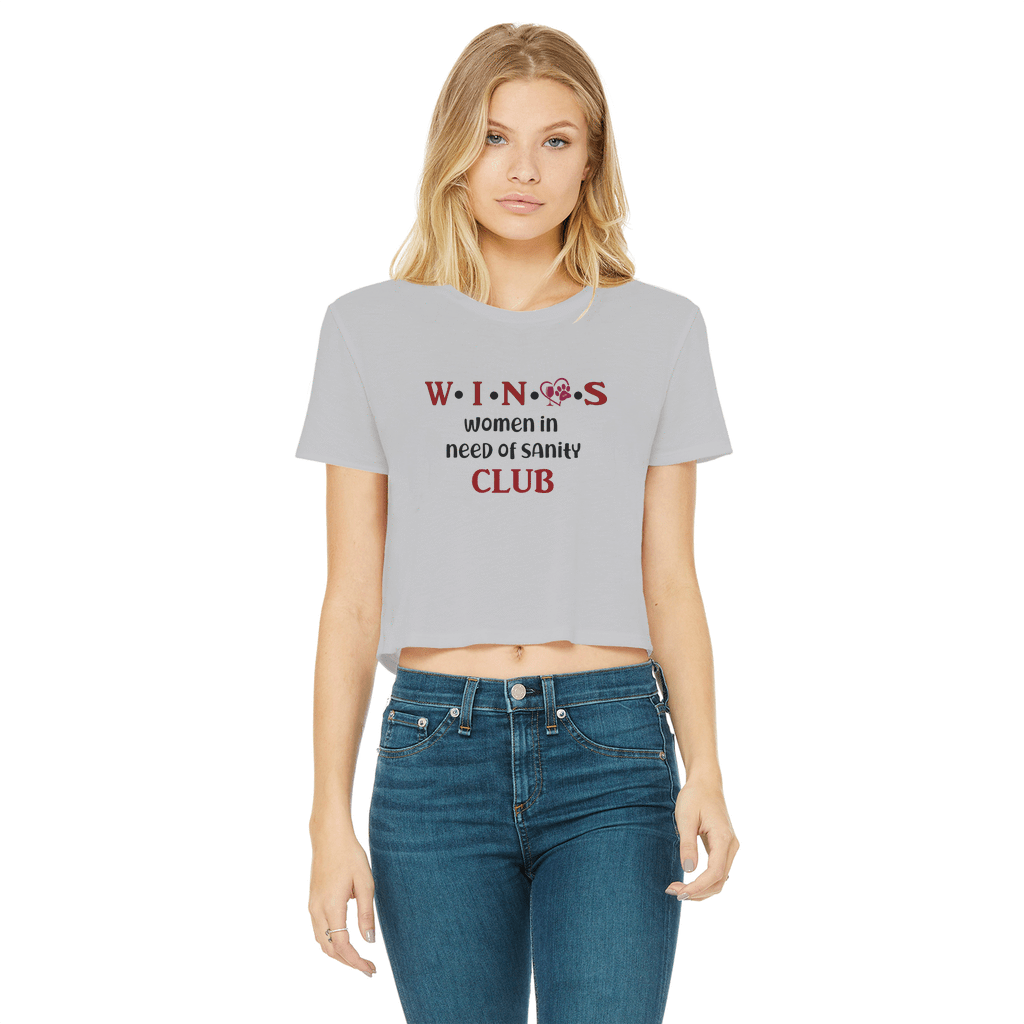WineyBitches.Co Winos Club Classic Women's Cropped Raw Edge T-Shirt | Vintage Style Tee for Wine Lovers | Casual Outfit for Girls Night Out & Wine Tasting Events