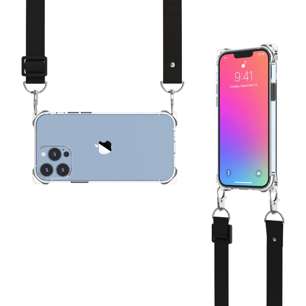 Crystal Clear iPhone 13 Pro Case with Detachable Adjustable Crossbody Strap - Slim Fit Shockproof Protective Phone Cover with Anti-Lost Shoulder Neck Lanyard for Women & Girls - Perfect for Travel, Shopping & Daily Use