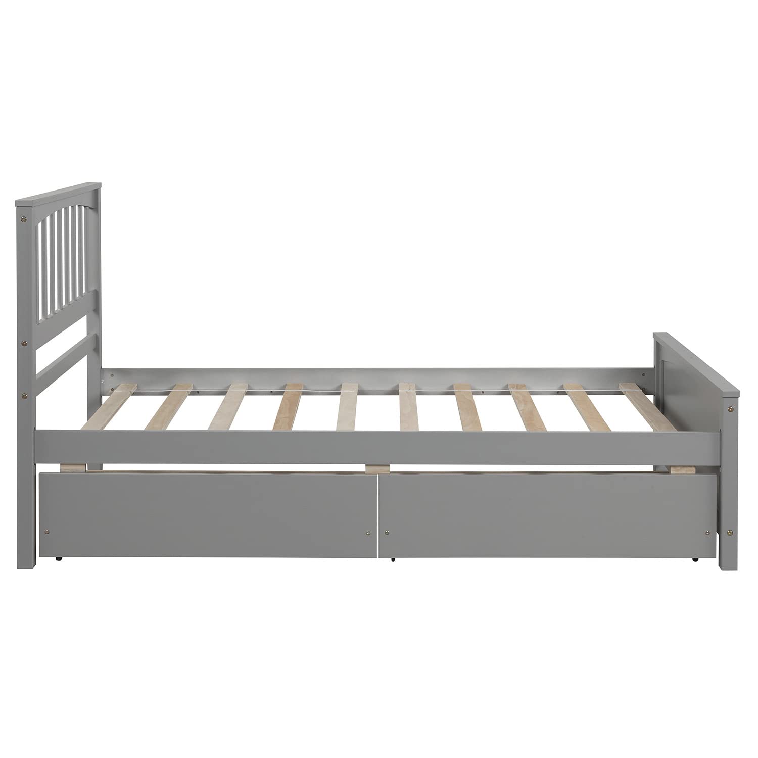 Twin Size Platform Bed Frame with Headboard - 2 Storage Drawers, Solid Wood Construction for Kids Teens & Adults Bedroom - No Box Spring Needed, Grey - Perfect for Small Spaces, Guest Rooms & Dorm Furniture