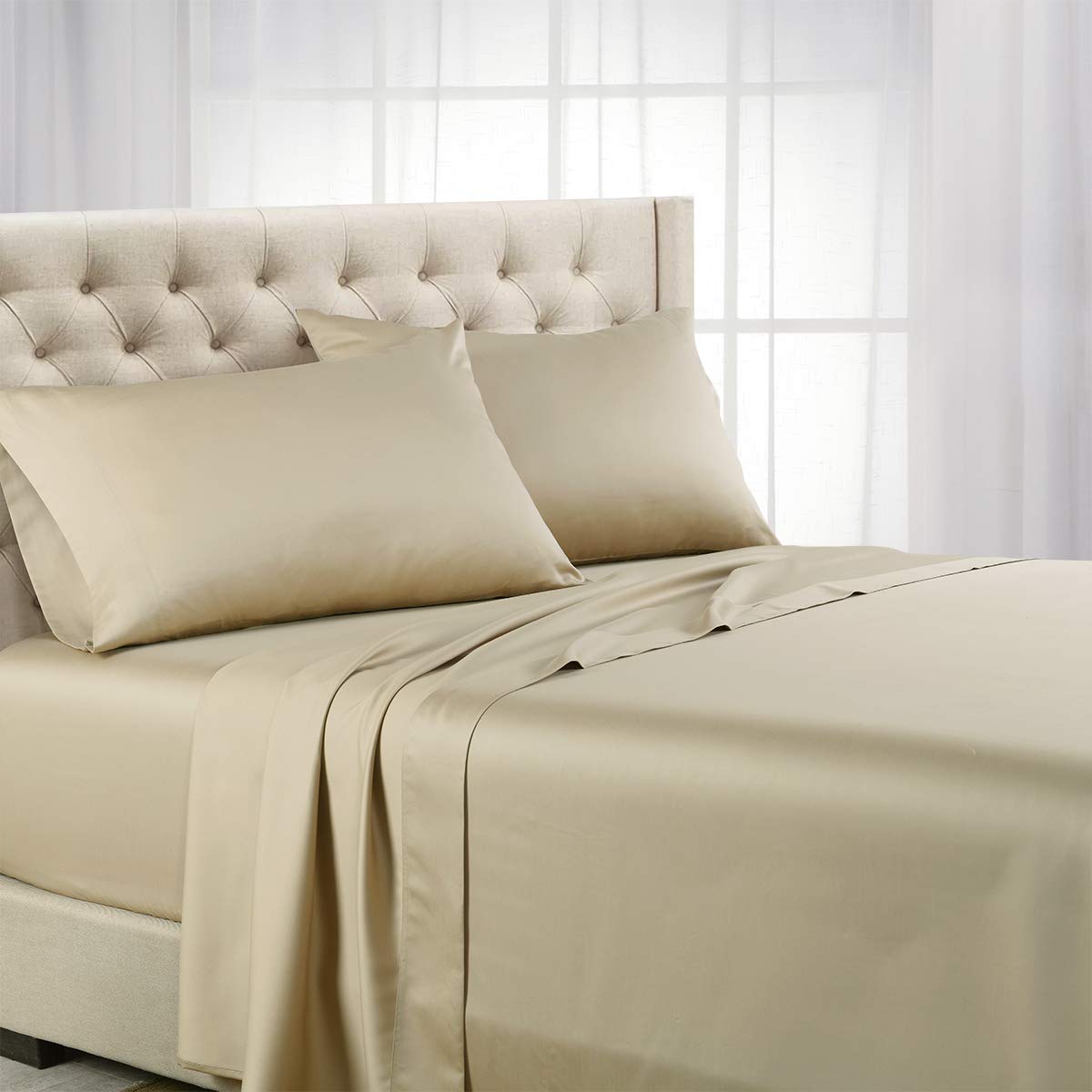 Premium 600-Thread-Count 100% Tencel Lyocell Pillowcases Set of 2 - Standard Queen Size in Taupe - Ultra Soft & Breathable for Better Sleep, Hotel Luxury Bedding for Home, Travel & Gifts
