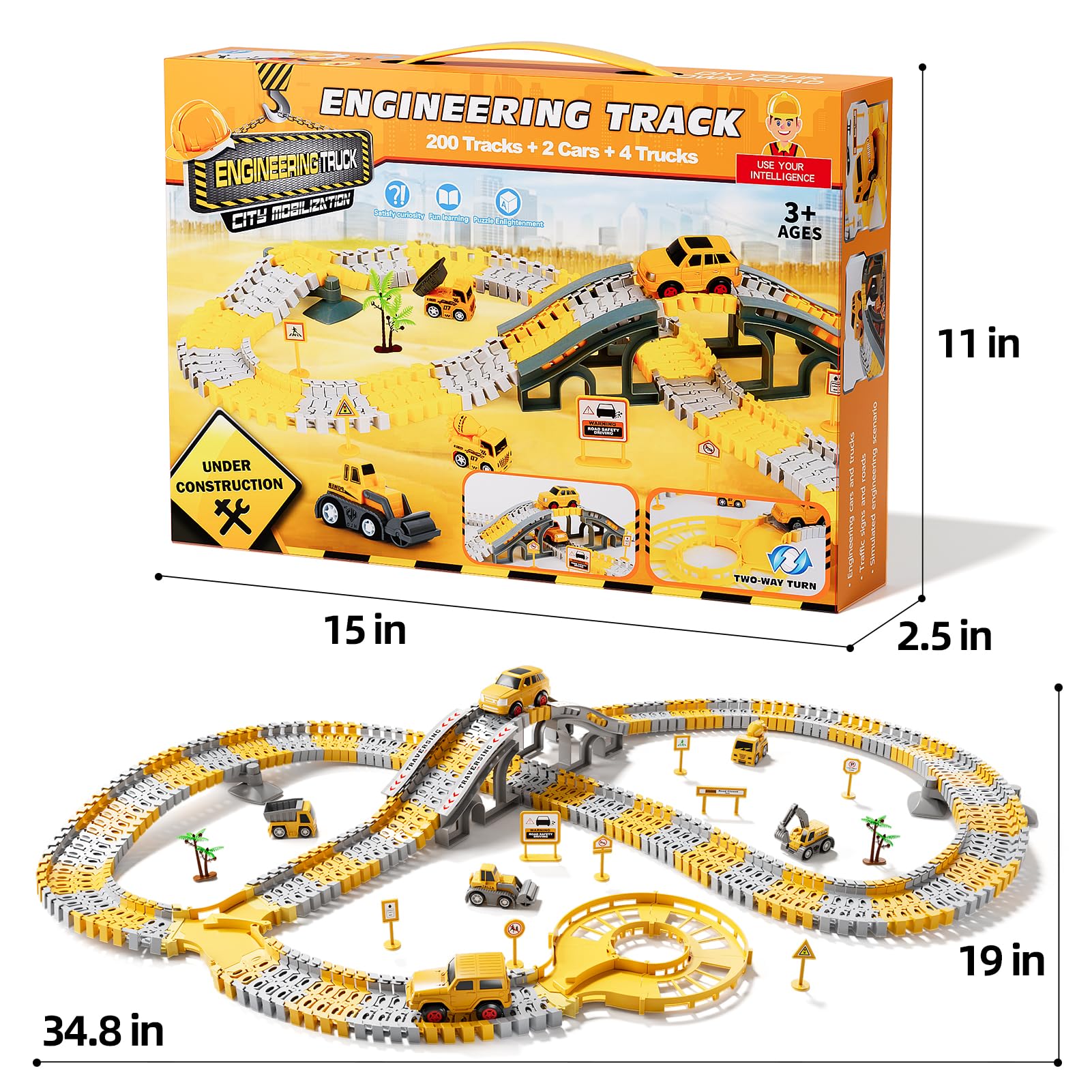 iHaHa 236 PCS Race Track & Construction Car Toy Set for Toddlers - STEM Learning Toys for 2 3 4 5 Year Old Boys - Perfect Christmas Birthday Gift for Kids - Indoor Play & Outdoor Adventure Toys