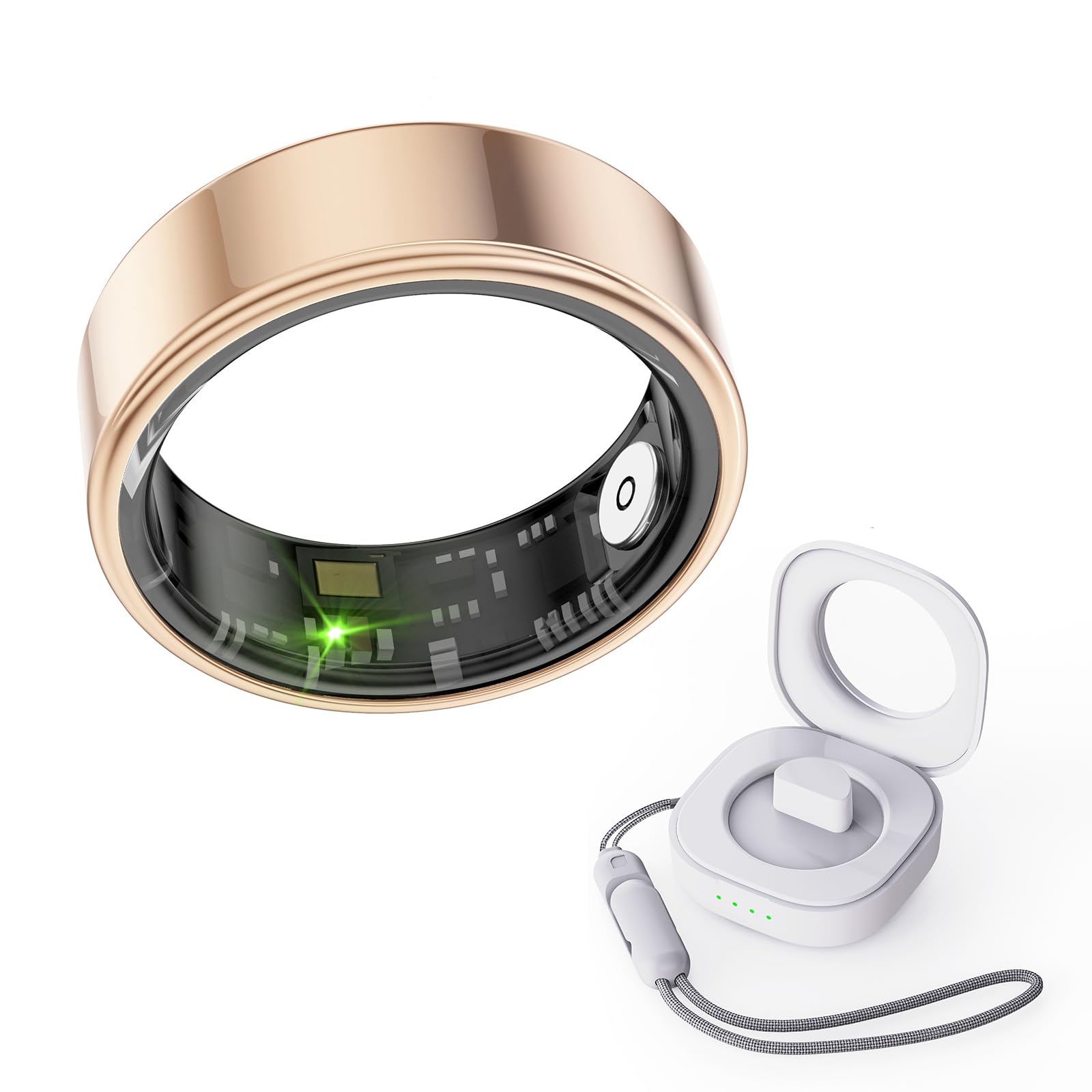 Smart Ring - Health & Fitness Tracker with Blood Oxygen Monitor, Heart Rate Monitor, IP68 Waterproof, Long Battery Life (Gold, Size 12) - Perfect for Sleep Tracking, Workouts & Daily Activity Monitoring