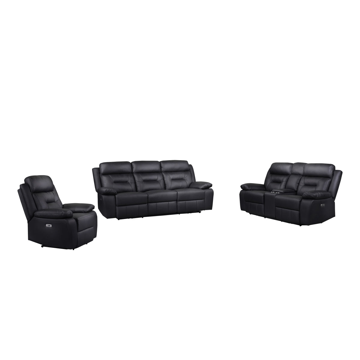 Black Power Reclining Sofa with USB Ports & Genuine Leather Upholstery - Modern Living Room Furniture for Home Theater & Relaxation
