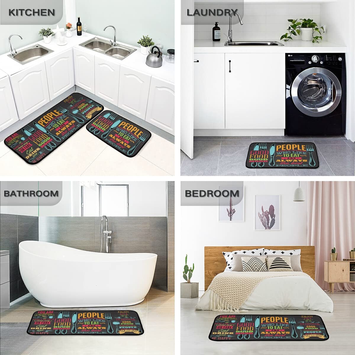 Premium Non-Slip Kitchen Rugs Set of 2 - Washable Black Floor Mats for Kitchen, Sink Area, Laundry & Office - Anti-Fatigue Comfort for Standing Work