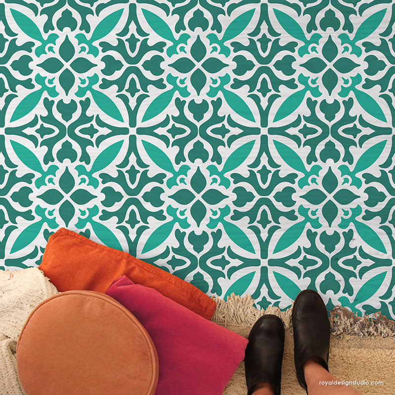 Island Dreams Tile Allover Stencil - DIY Home Decor Stencil for Wall, Floor & Furniture - Perfect for Bathroom, Kitchen & Outdoor Projects