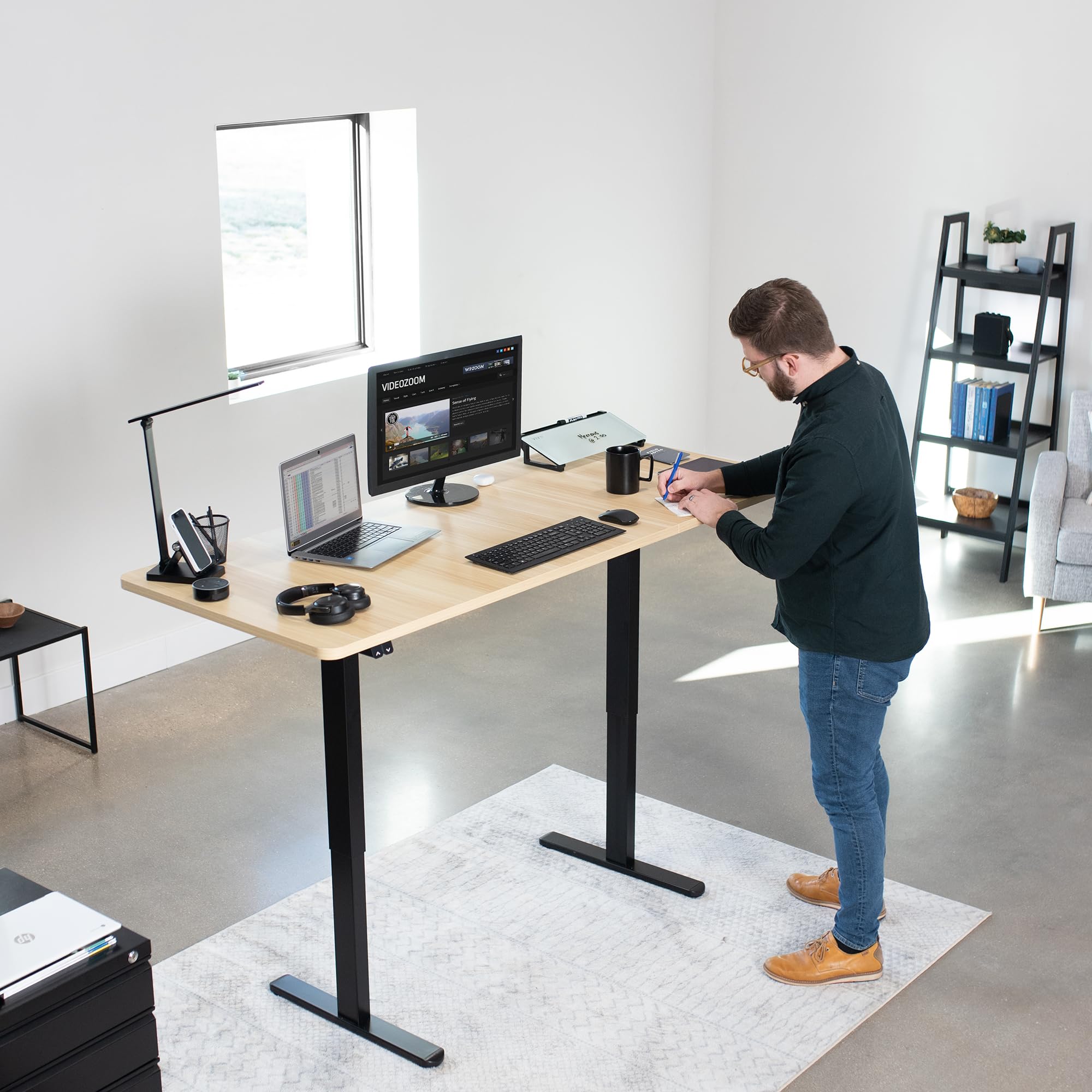 VIVO Electric Height Adjustable Standing Desk 71 x 30 Inches - Light Wood Top with Black Frame (DESK-KIT-0B7C) | Perfect for Home Office, Gaming Setup & Workspace Ergonomics