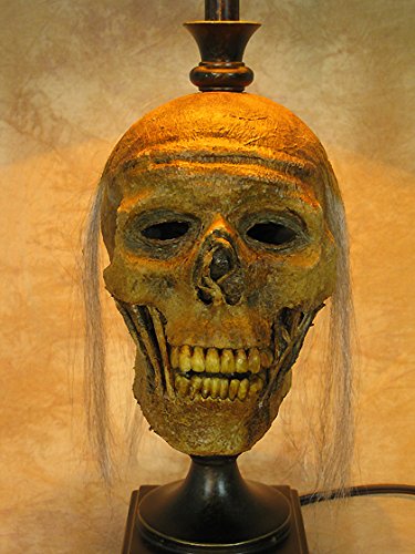 Gothic Desk Lamp with Life-Size Skull Base & Antique Shade - Perfect for Halloween Decor, Horror Room Theme, and Dark Academia Study Setup