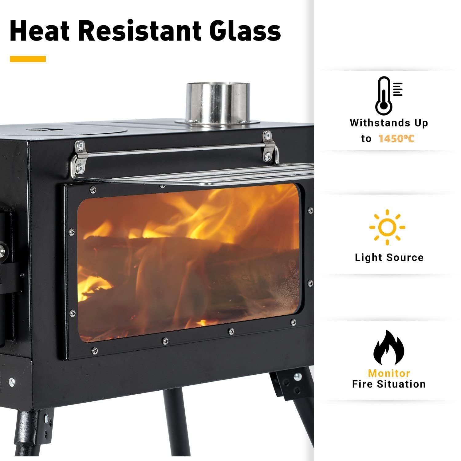 Portable Wood Burning Camping Stove with Chimney Pipe - Outdoor Cooking & Heating Stove for Tents, Shelters, Backpacking & Survival Gear | Perfect for Camping Trips, Emergency Preparedness & Outdoor Adventures