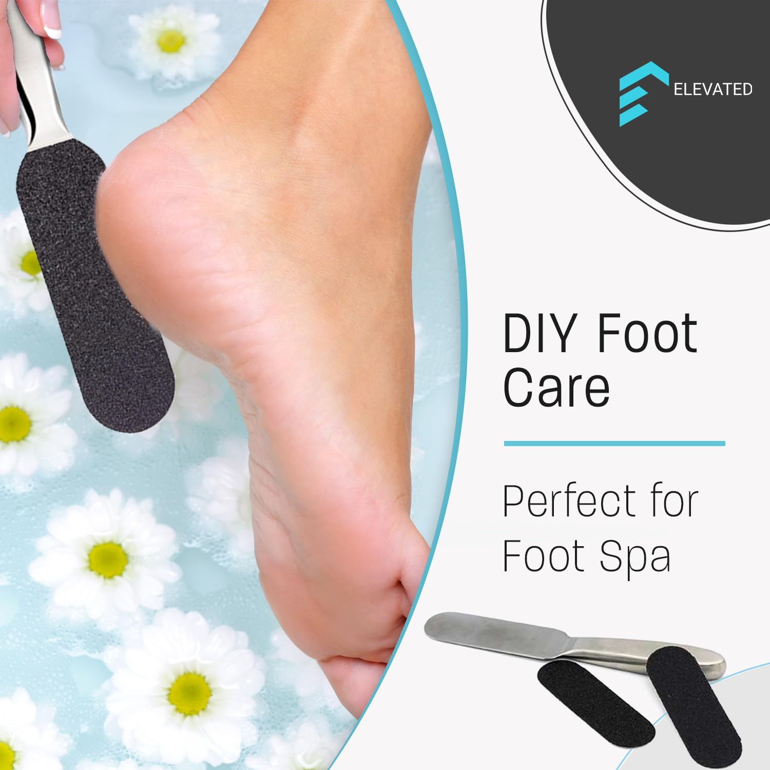 Professional Stainless Steel Pedicure Foot File - Double Sided Foot Scrubber & Heel File (8.25 Inch) | Works with Pedicure File Refills | Perfect for At-Home Pedicures, Foot Care & Spa Treatments