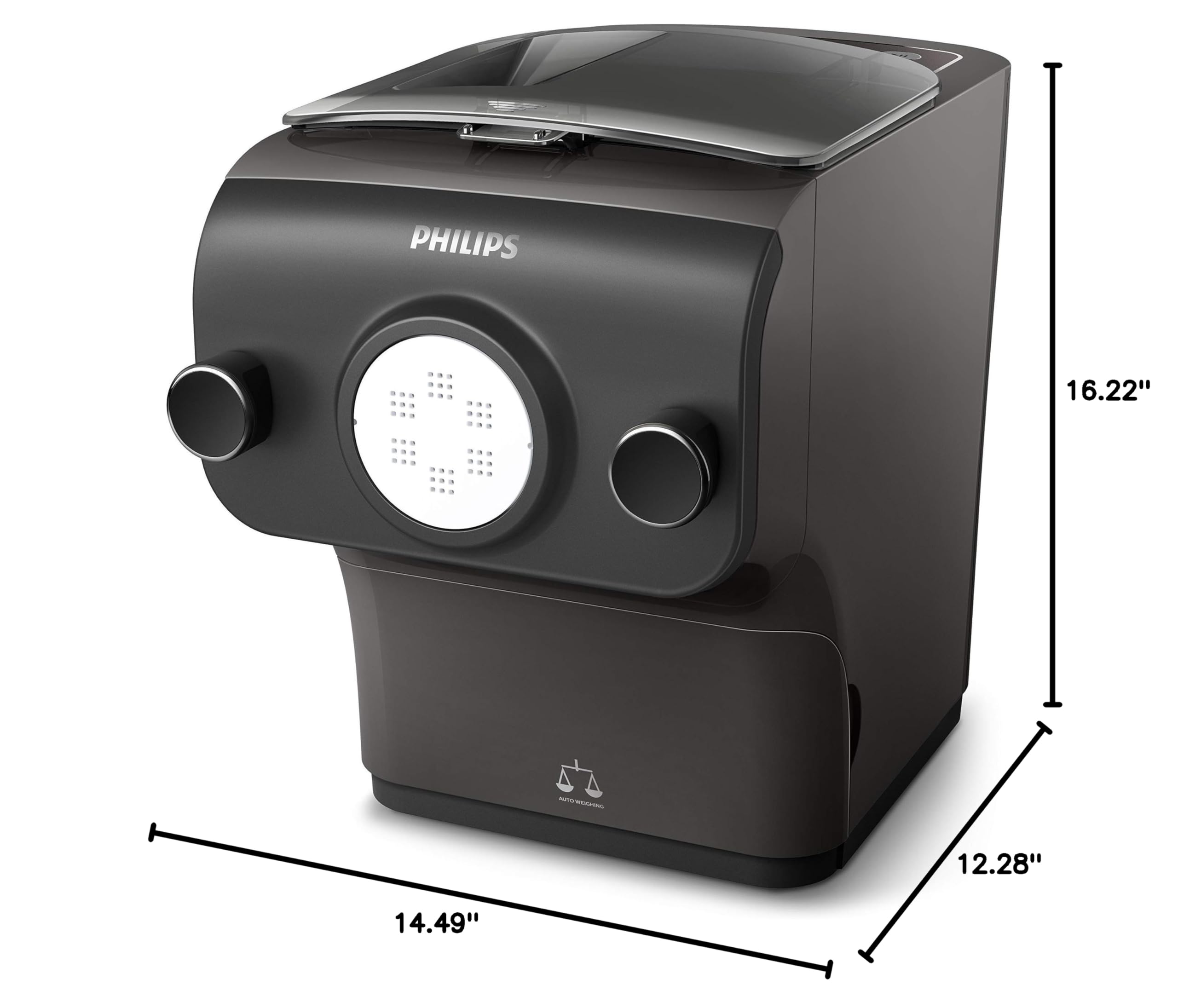 Philips Pasta and Noodle Maker Plus - Automatic Pasta Machine for Fresh Homemade Pasta, Spaghetti, Fettuccine, Lasagna | 3 Pasta Discs Included | Compact & Easy to Clean (Black, Renewed Model HR2382/16) | Perfect for Italian Cooking, Family Dinners & Healthy Meal Prep