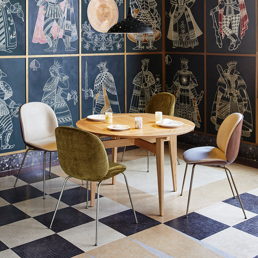 Stylish Beetle Dining Chair with Front Upholstery & Conic Base - 3D Veneer Shell Design for Modern Dining Room & Kitchen Decor