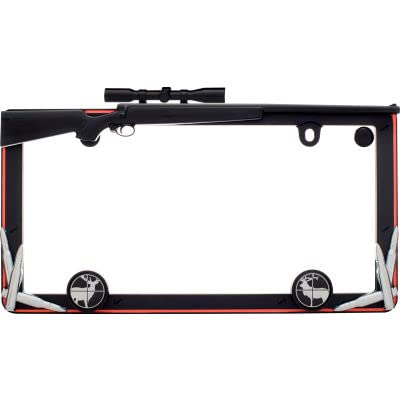 Matte Black & Orange Hunting License Plate Frame - Durable Cruiser Accessories for Trucks & SUVs - Perfect for Outdoor Enthusiasts & Hunting Trips