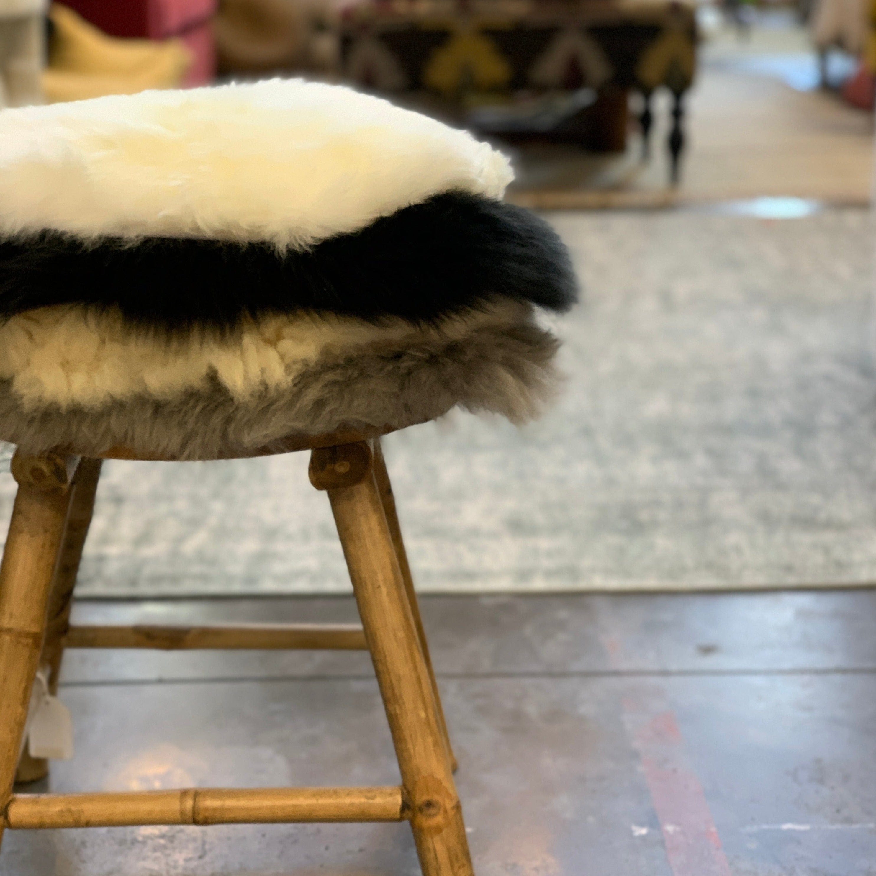 Premium White Sheepskin Stool Cushion - Soft & Luxurious Seat Pad for Bar Stools, Dining Chairs & Home Decor - Cozy Comfort for Living Room, Bedroom or Office