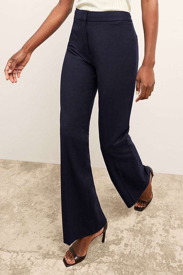Horton Flare Trouser - Washable Wool Twill Pants for Women, Dark Navy - Perfect for Office Wear & Casual Outfits