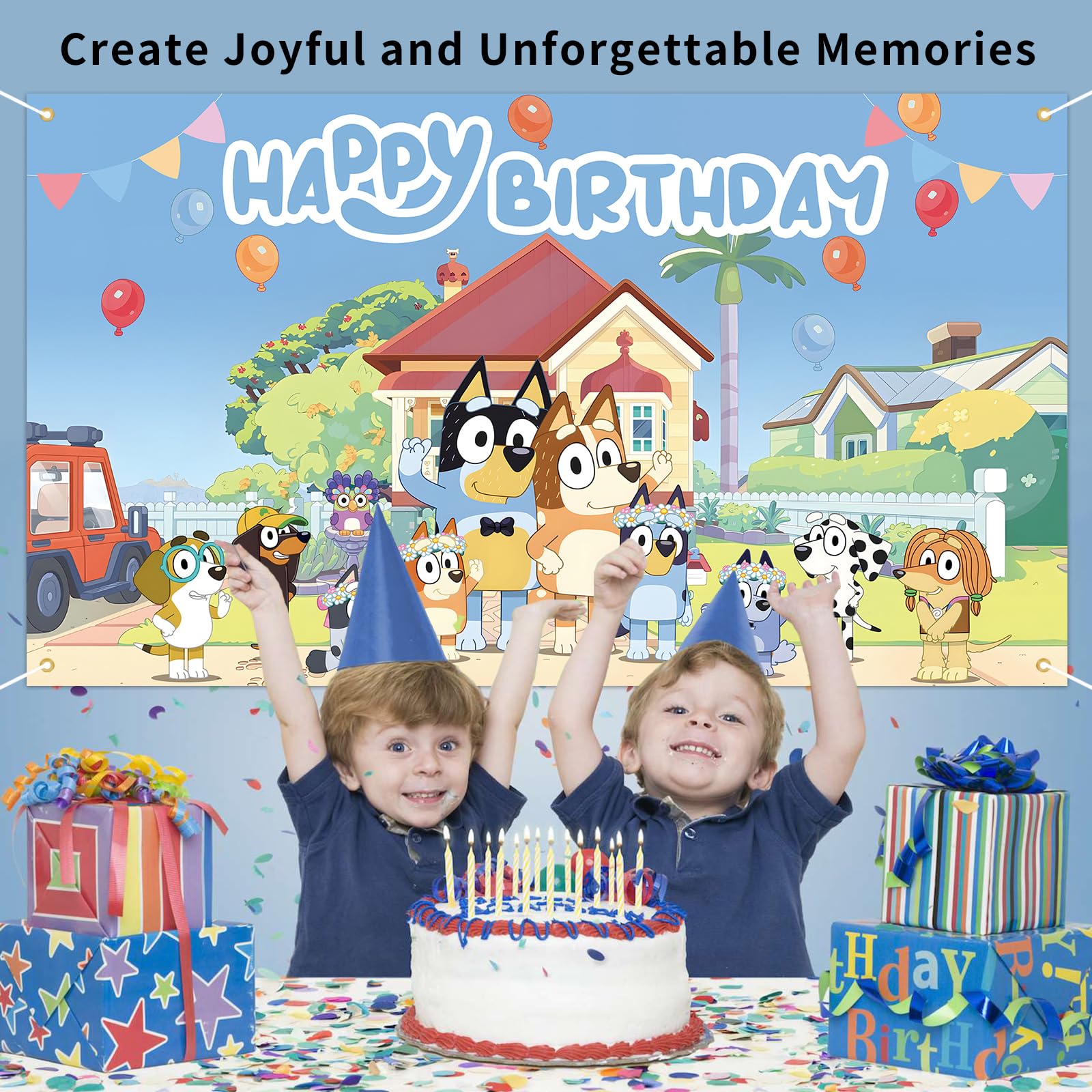 Dog Happy Birthday Banner - 185x110cm Blue Birthday Party Decorations for Kids | Reusable Boys & Girls Birthday Gift | Photography Backdrop for Birthday Celebrations & Home Decor