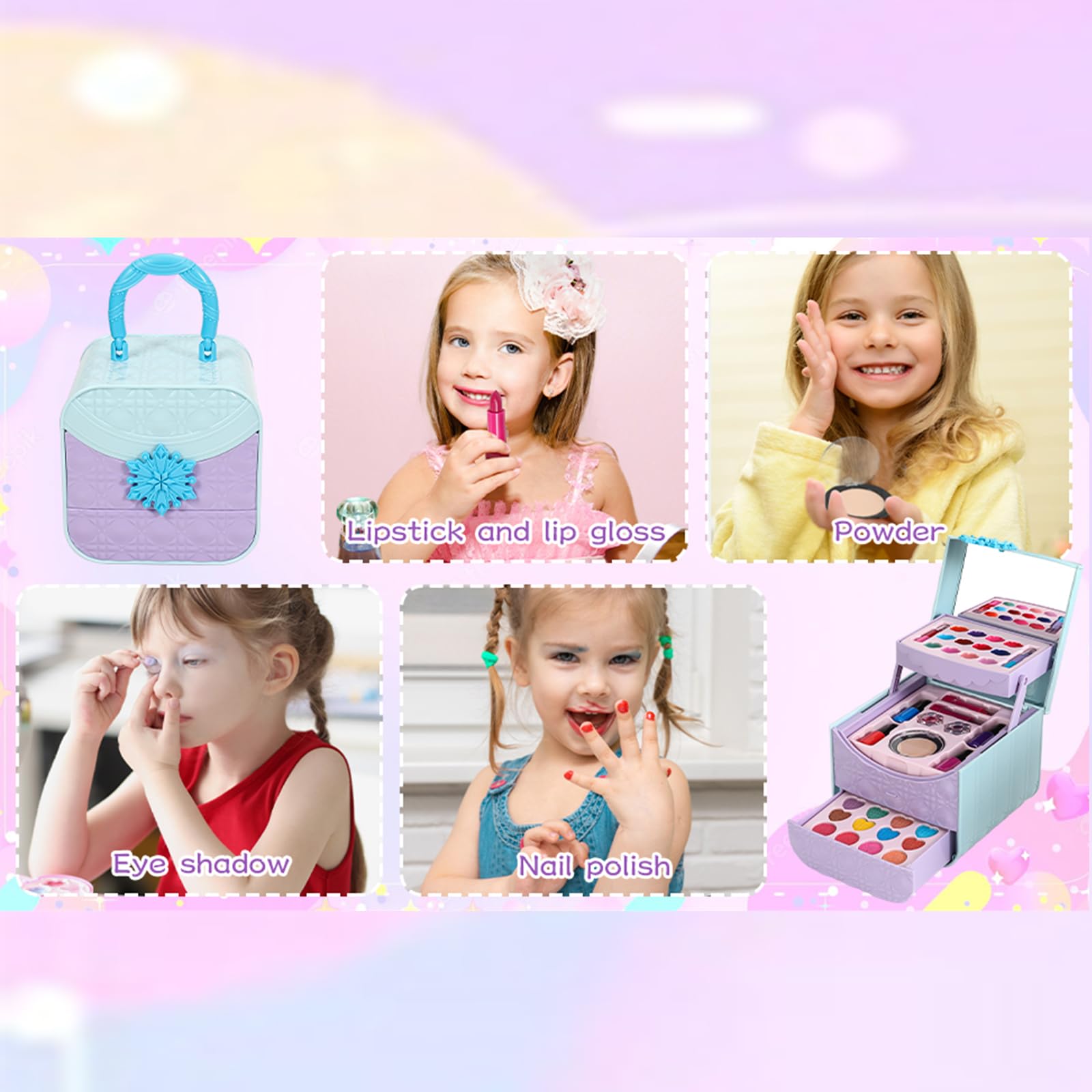 **45-Piece Washable Kids Makeup Kit for Girls Ages 4-12 | Non-Toxic & Safe | Perfect for Birthday, Halloween & Pretend Play | Toddler Girl Toys**