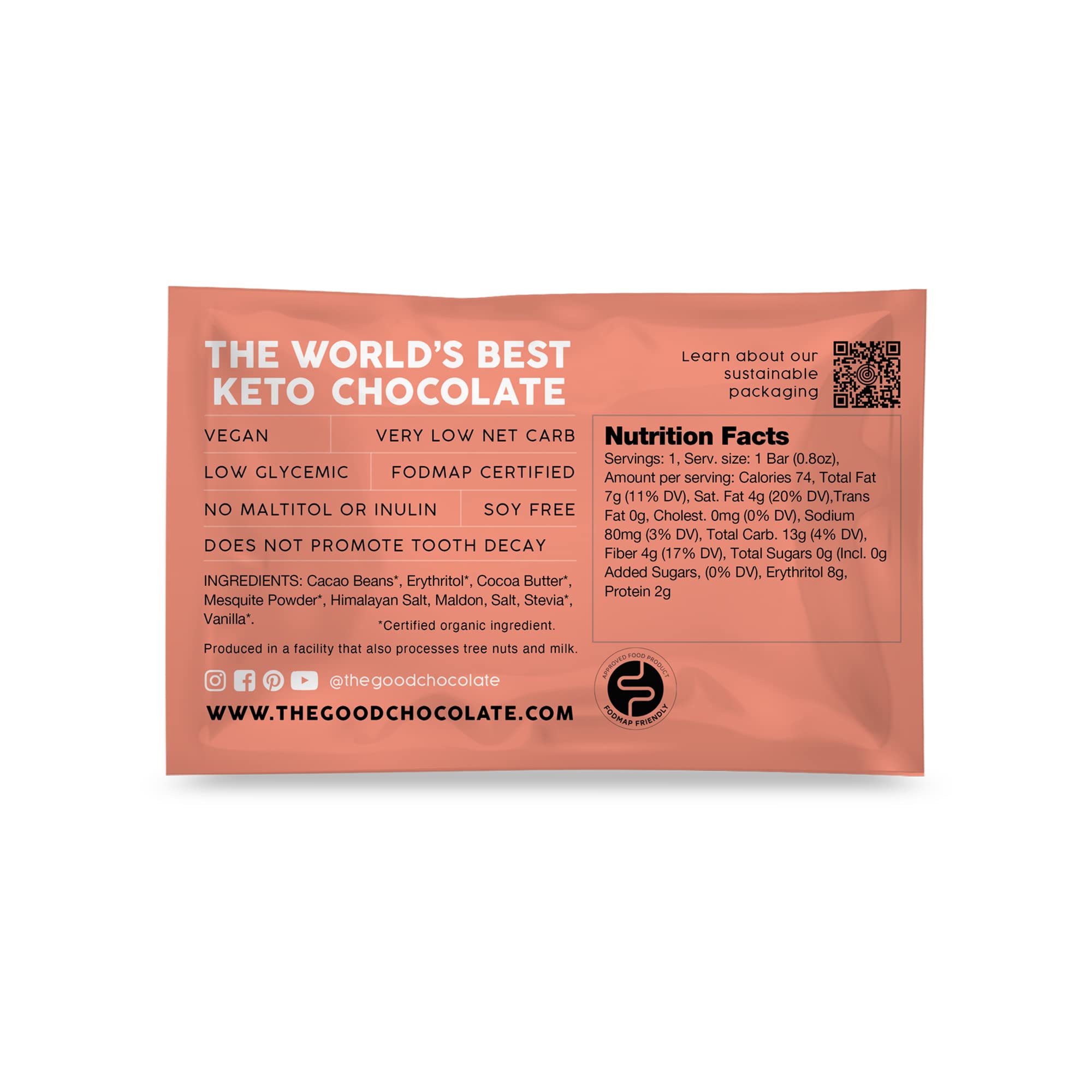THE GOOD CHOCOLATE - Sugar-Free Mini Himalayan Salt Chocolate Bars | Low Carb Keto-Friendly Snack | All Natural Non-GMO Dark Chocolate Candy | Perfect for Weight Loss, Diabetic Diets & Healthy Lifestyle (Pack of 10)