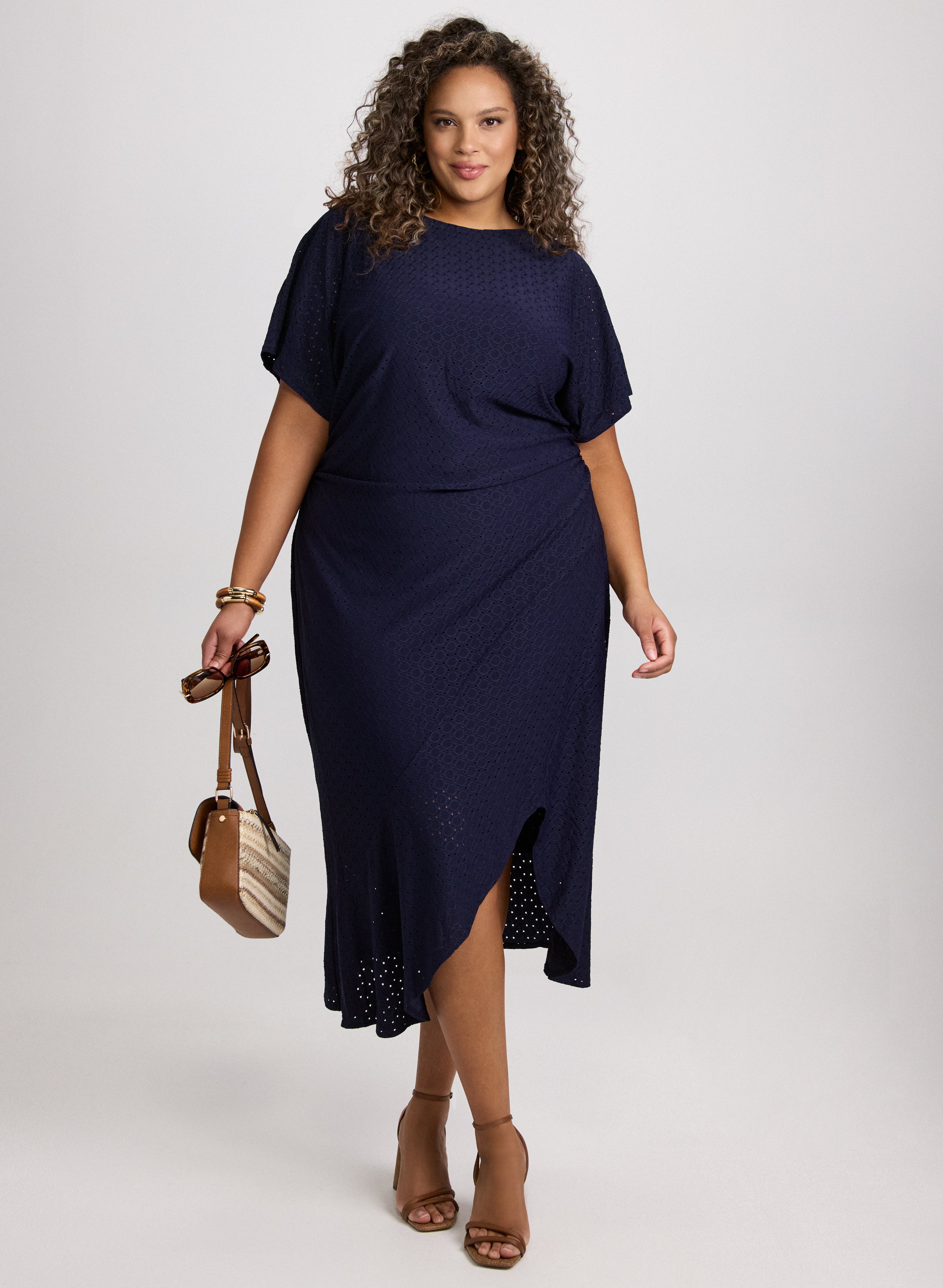 Eyelet Midi Dress for Women - Floral Embroidery Summer Sundress - Perfect for Beach, Wedding & Vacation Outfits