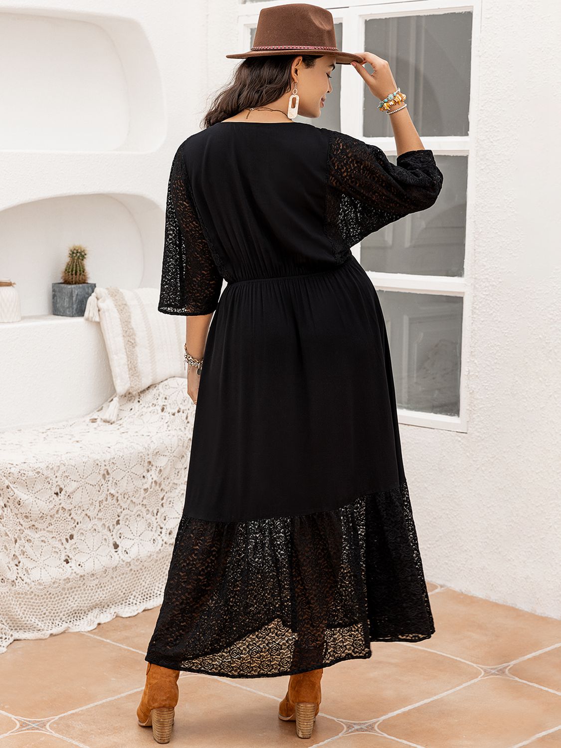 Plus Size V Neck Half Sleeve Midi Dress for Women - Flattering Casual & Office Wear - Comfortable Stretch Fabric for Everyday Use