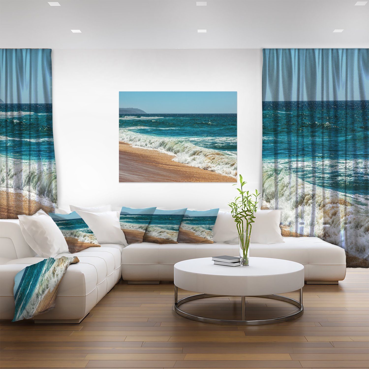 Blue Atlantic Beach Summer Contemporary Seascape Canvas Wall Art - Coastal Decor for Living Room, Bedroom & Office