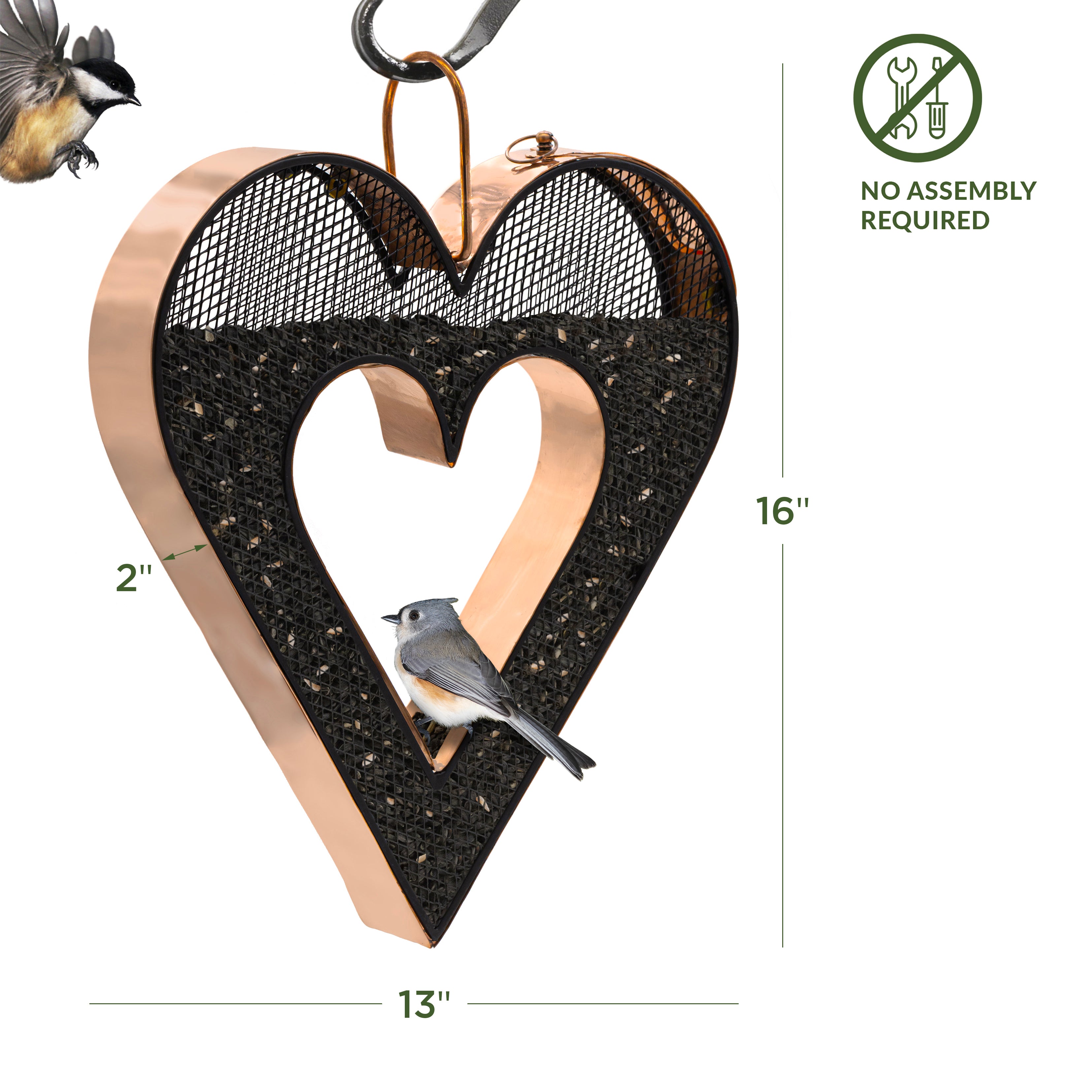 Be Still My Heart Fly Thru™ Copper Heart Shaped Bird Feeder With Mesh Panels - Perfect for Garden, Patio & Backyard Bird Watching