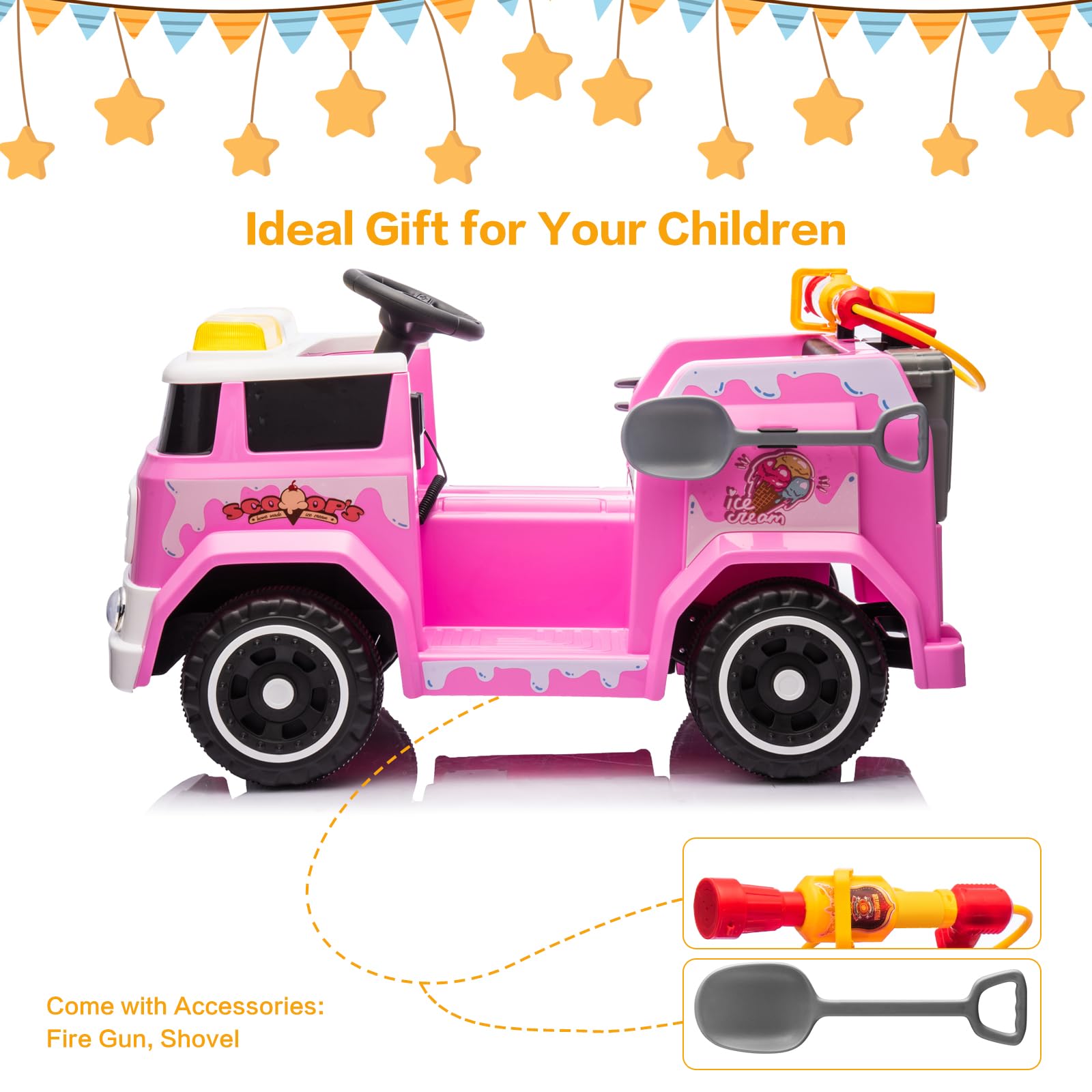 12V 7AH Kids Ride on Fire Truck Toy - Battery Powered Firefighter Car with Remote Control, Fire Gun, Shovel, Loudspeaker, Music & Lights - Forward/Backward, MP3/USB/TF Port - Perfect for Outdoor Play, Birthday Gifts & Pretend Firefighter Role Play (Pink)