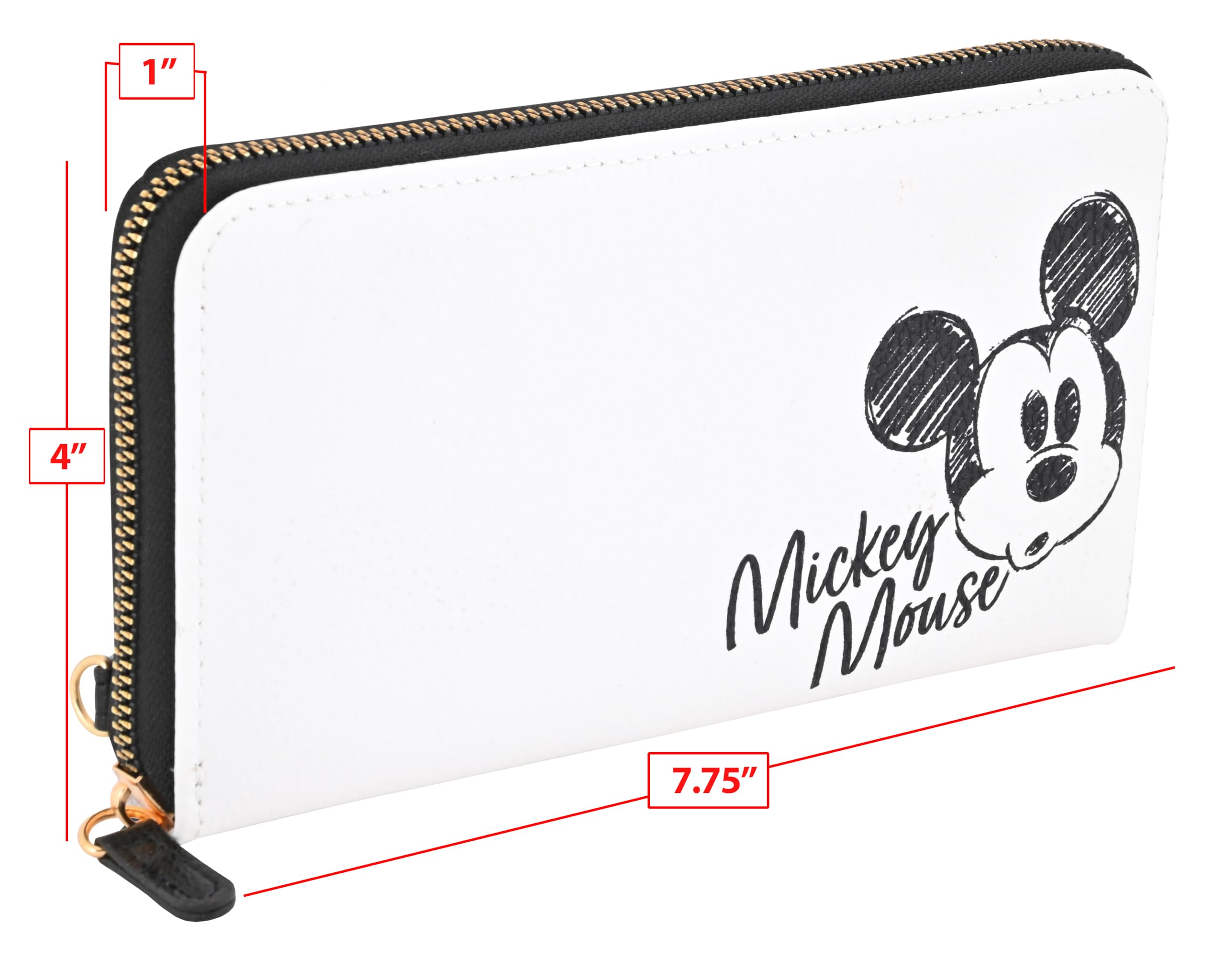 Disney Mickey Mouse Women's Wallet - PU Leather Wristlet Clutch with Minnie Mouse Design (White & Black) | Fashionable Women's Accessory for Parties, Shopping & Everyday Use
