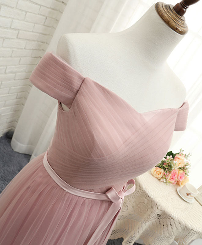 Elegant Pink A-Line Tulle Off-Shoulder Long Prom Dress for Women - Perfect for Evening Gowns, Homecoming, Formal Events & Special Occasions