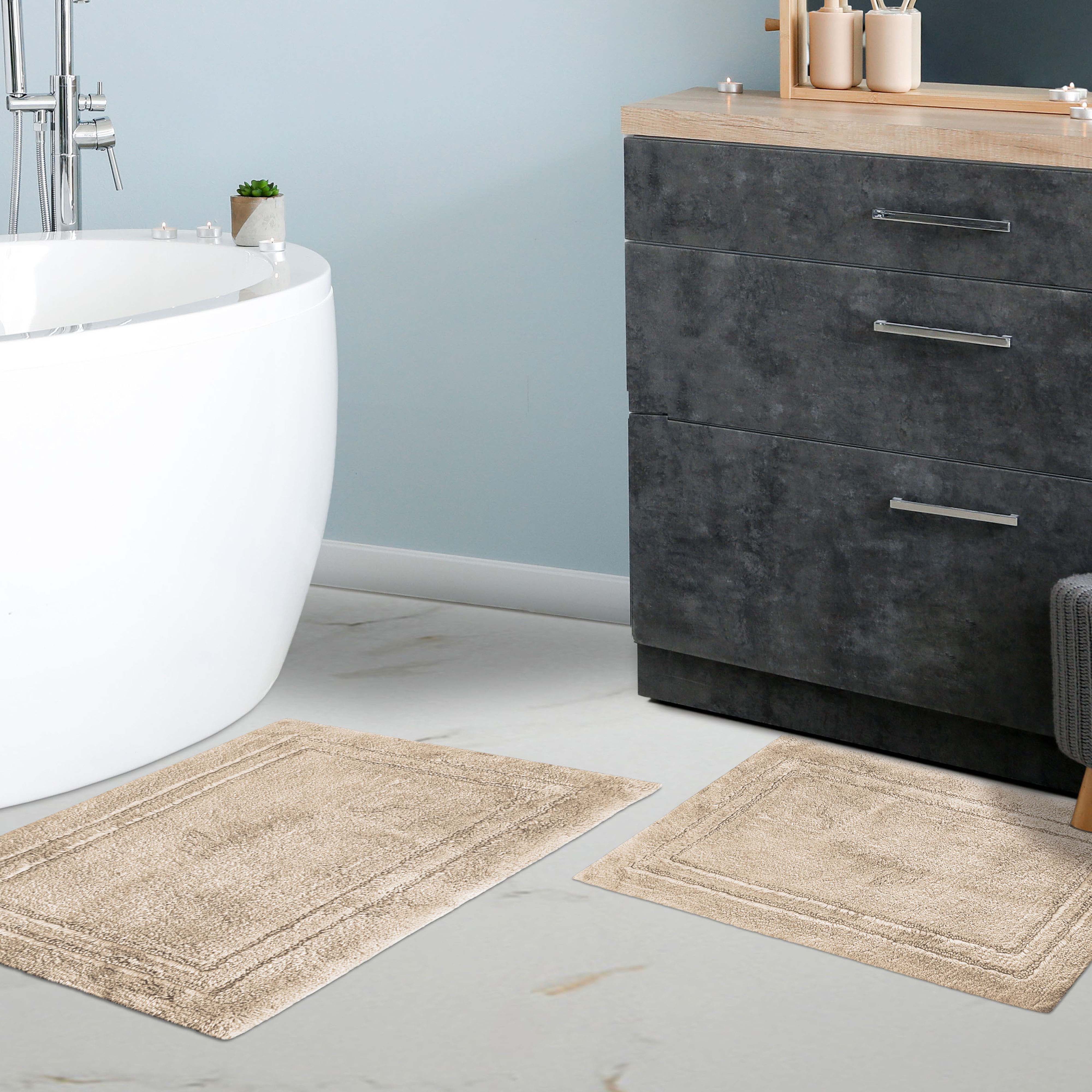 Premium Cotton Non-Slip 2-Piece Bath Rug Set - Soft Absorbent Bathroom Mat for Shower, Tub & Vanity Area - Machine Washable Bath Mats for Safety and Comfort
