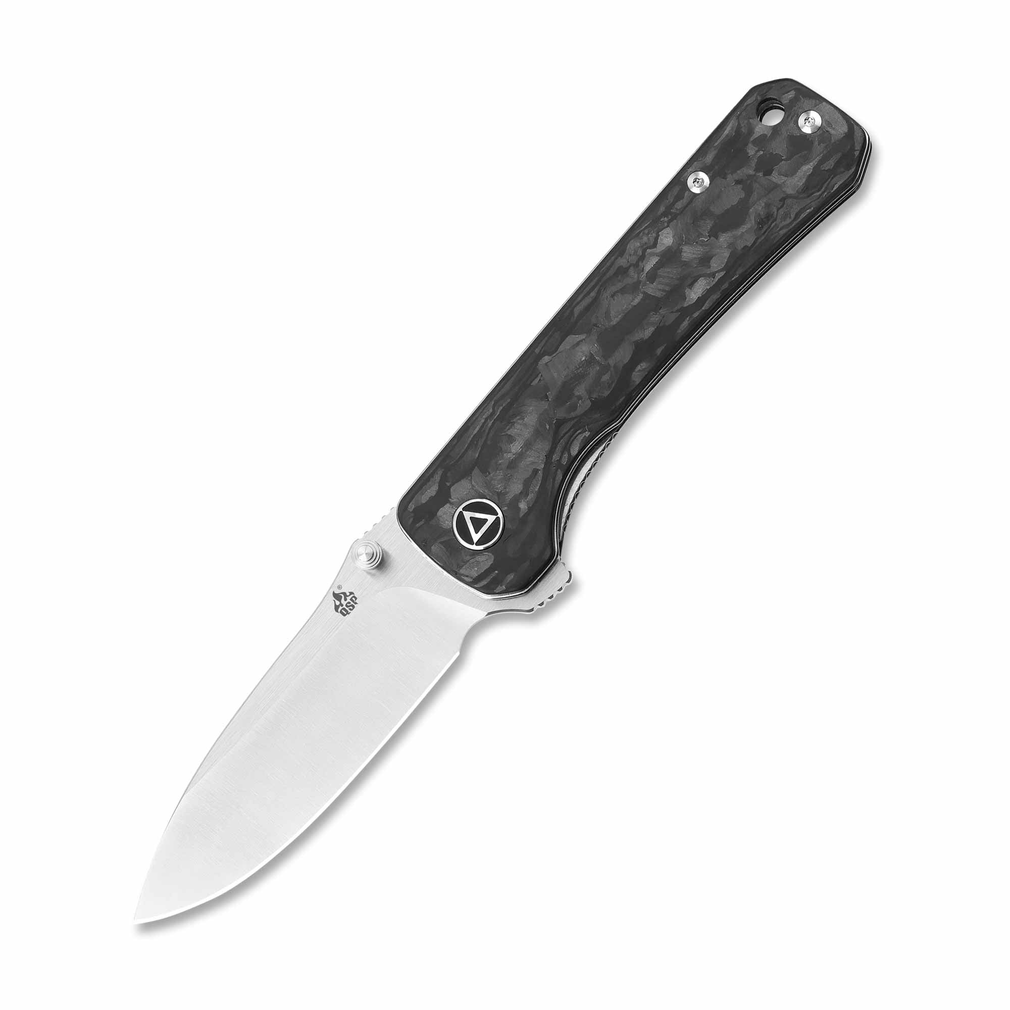 Premium QSP Hawk Liner Lock Pocket Knife - Damascus/S35VN Steel Blade with Carbon Fiber Handle - EDC, Camping, Hunting & Outdoor Survival Tool
