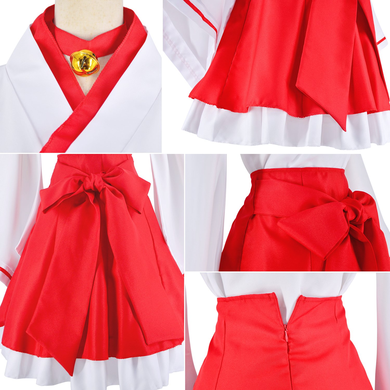 Japanese Anime Red and White Fox Kimono Cosplay Costume with Tabi Socks - Perfect for Halloween, Cosplay Events, and Anime Conventions