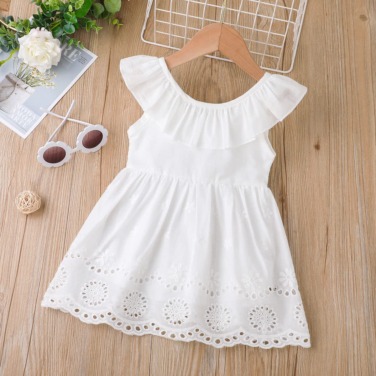 Toddler Baby Girls White Cotton Linen Dress - Casual One-Piece Overall Outfit for Beach Party, Summer Playdates & Photo Shoots