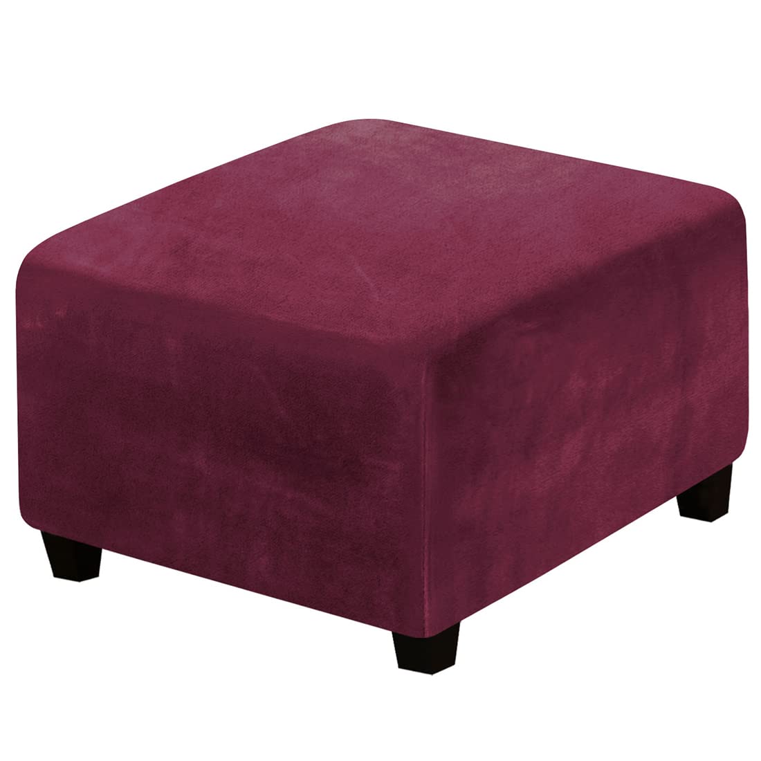 Stretch Velvet Square Ottoman Slipcover - Machine Washable Furniture Protector with Elastic Bottom for Folding Storage Stool (Burgundy) | Perfect for Living Room, Bedroom & Home Decor