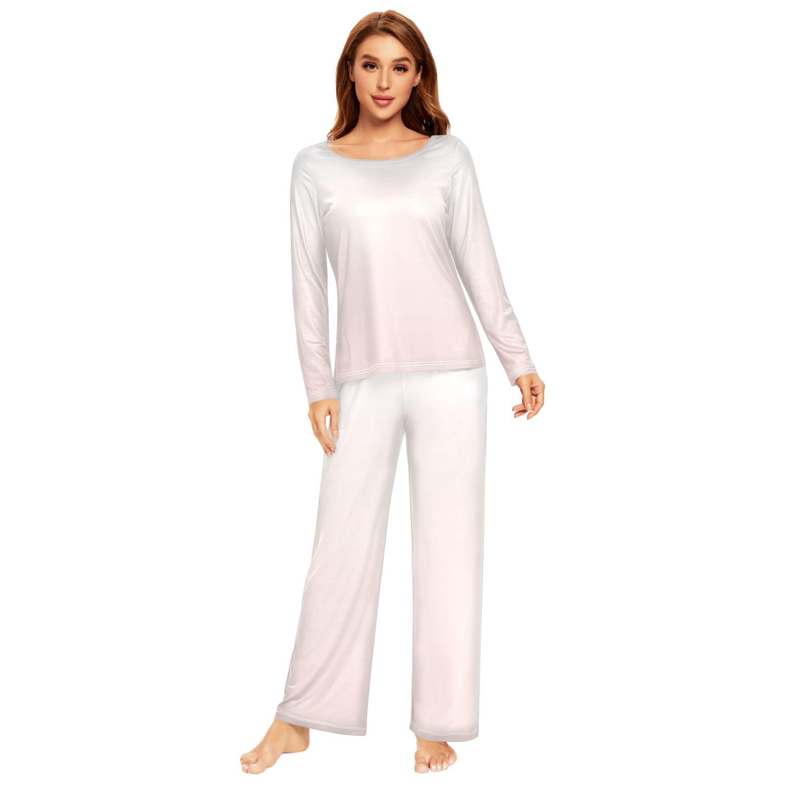 Red Women's Pajama Set - Long Sleeve Sleepwear Top & Pants Lounge Outfit - Soft Cotton Comfort for Relaxing at Home, Sleeping & Lounging