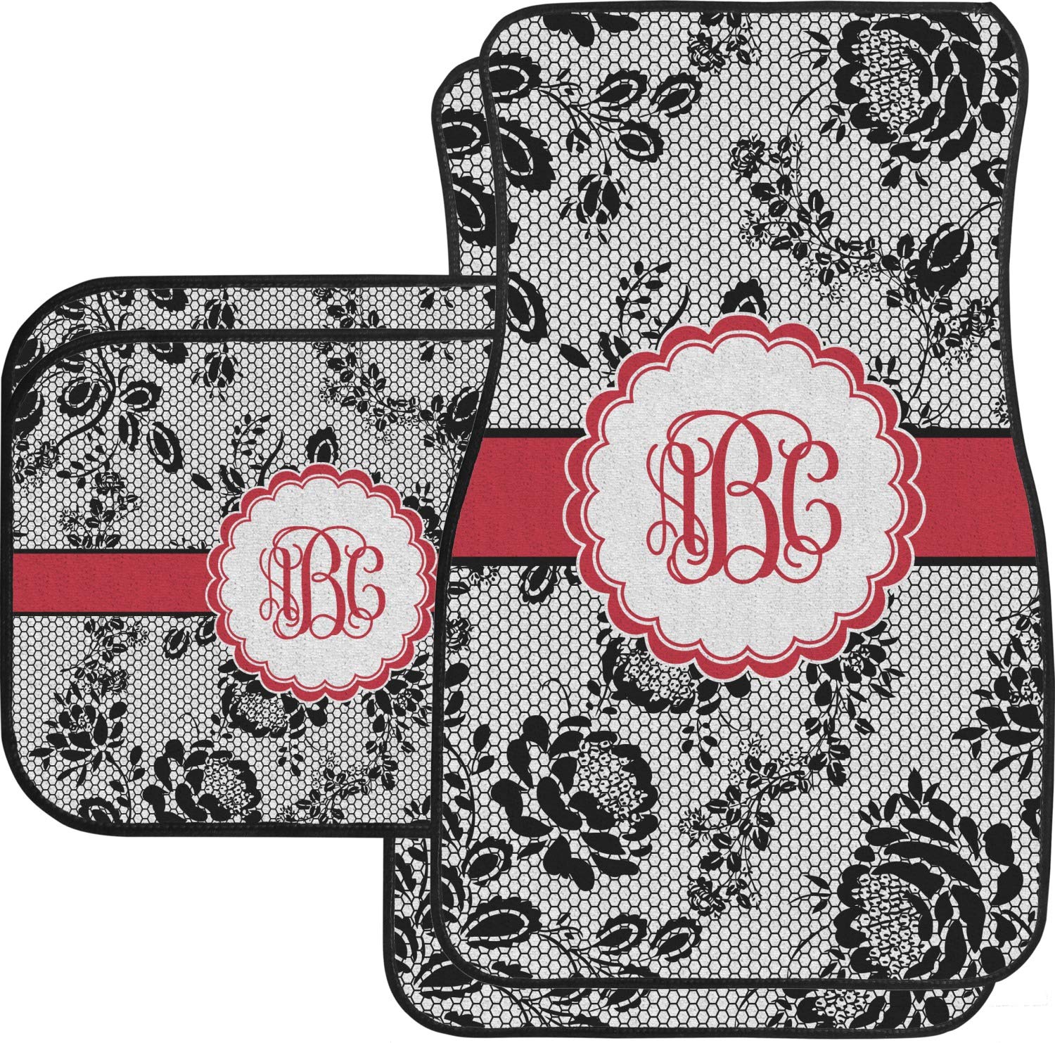 Custom Black Lace Car Floor Mats Set - 2 Front & 2 Rear Mats for Sedan, SUV & Truck - Waterproof & Anti-Slip Protection - Perfect for Daily Commute & Road Trips