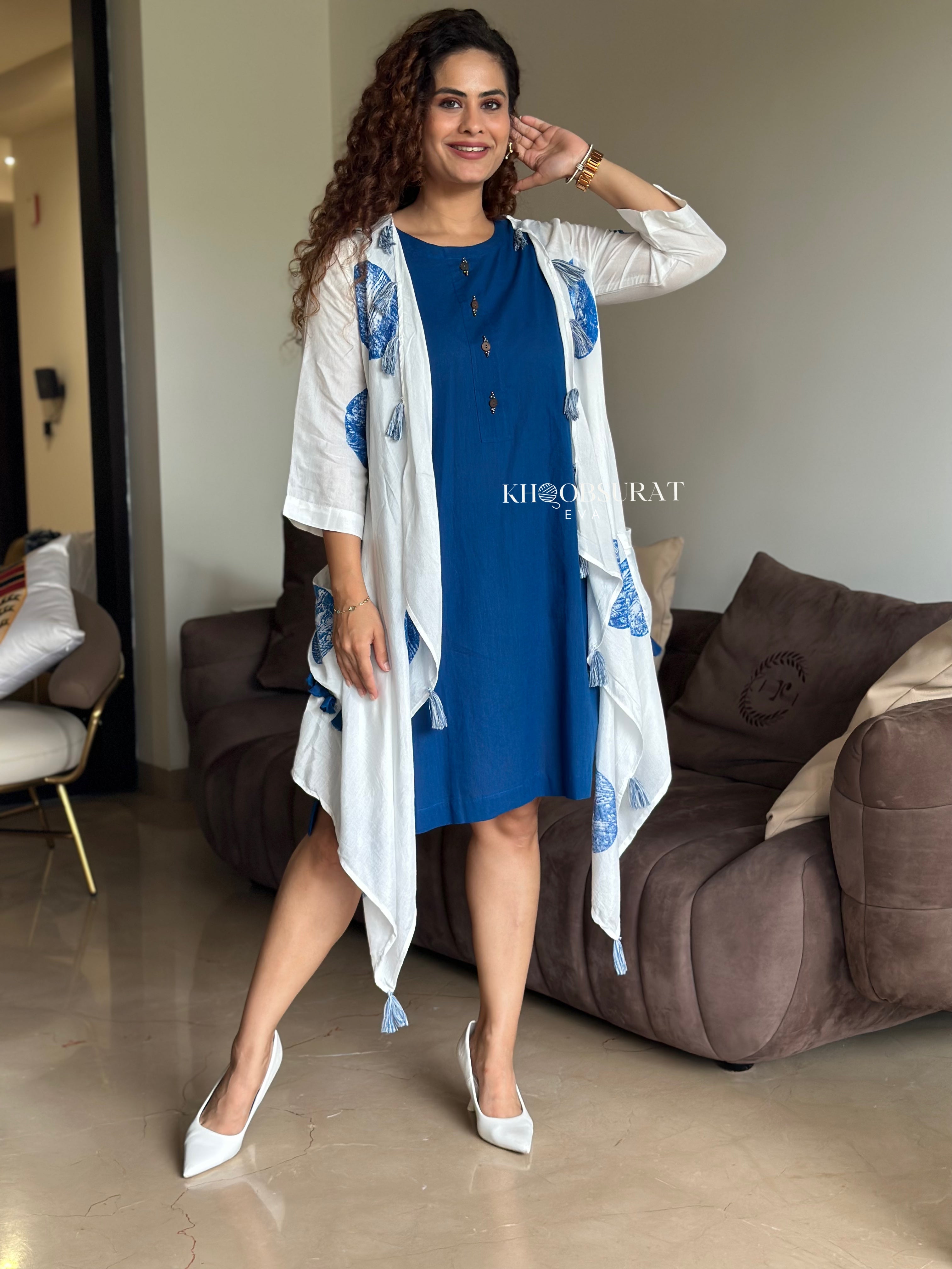 Shein Blue Jacket Dress for Women - Stylish Long Sleeve Button Down Tunic Dress - Perfect for Office, Date Night & Spring Outfits