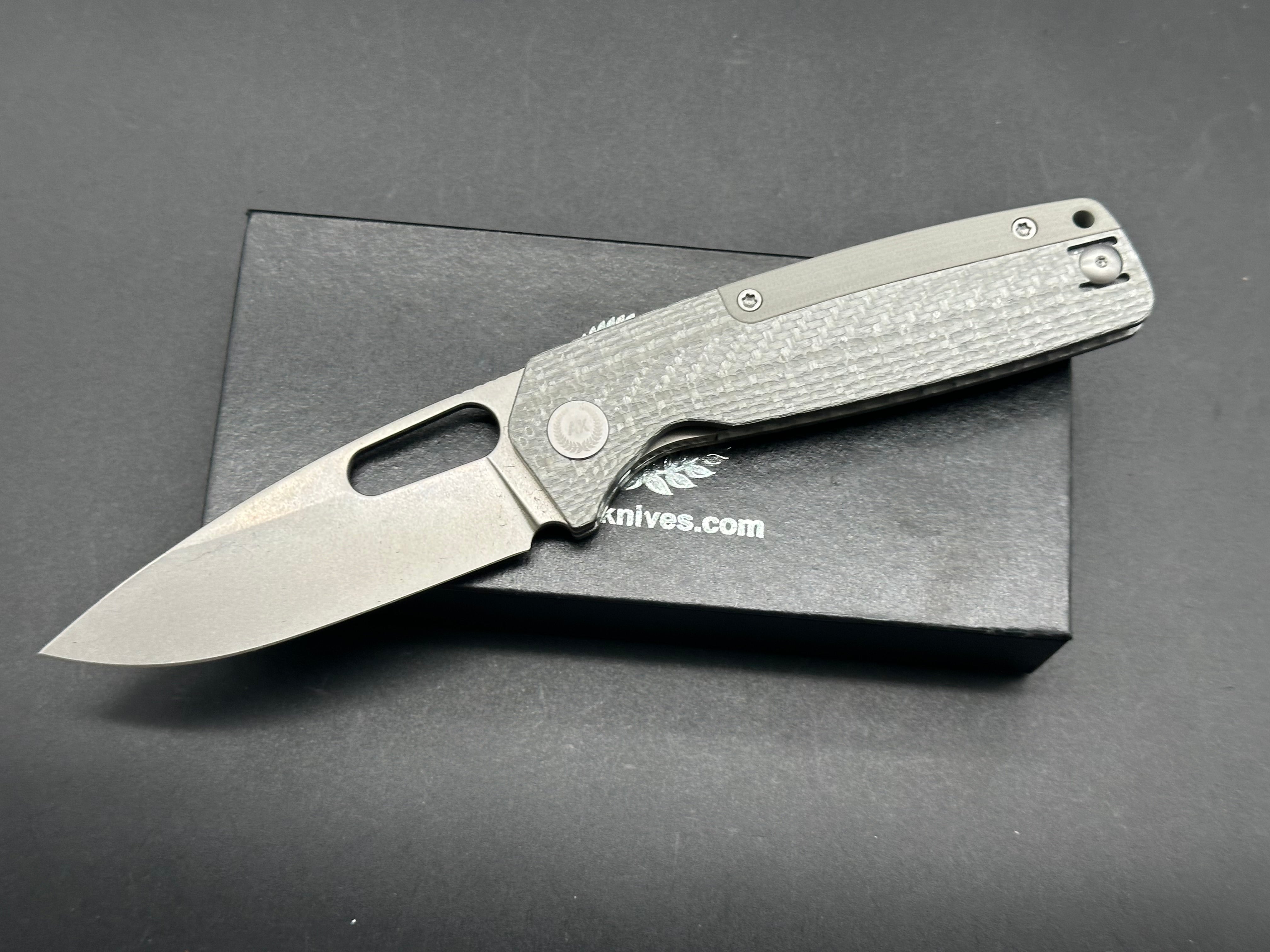 Premium Asher Spiro S90V Stonewash Blade Folding Knife with Silver Twill Carbon Fiber Handle - EDC, Outdoor Camping, Hunting & Survival Gear