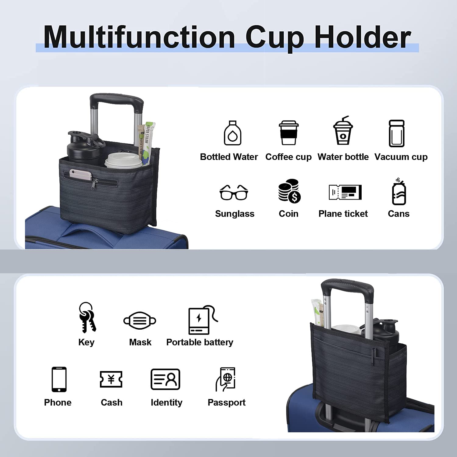 Travel Cup Holder for Suitcase - Hands-Free Drink Carrier Caddy for Coffee Mugs & Tumblers - Perfect Gift for Flight Attendants & Travel Accessories - Ideal for Airports, Commuting, and Business Trips