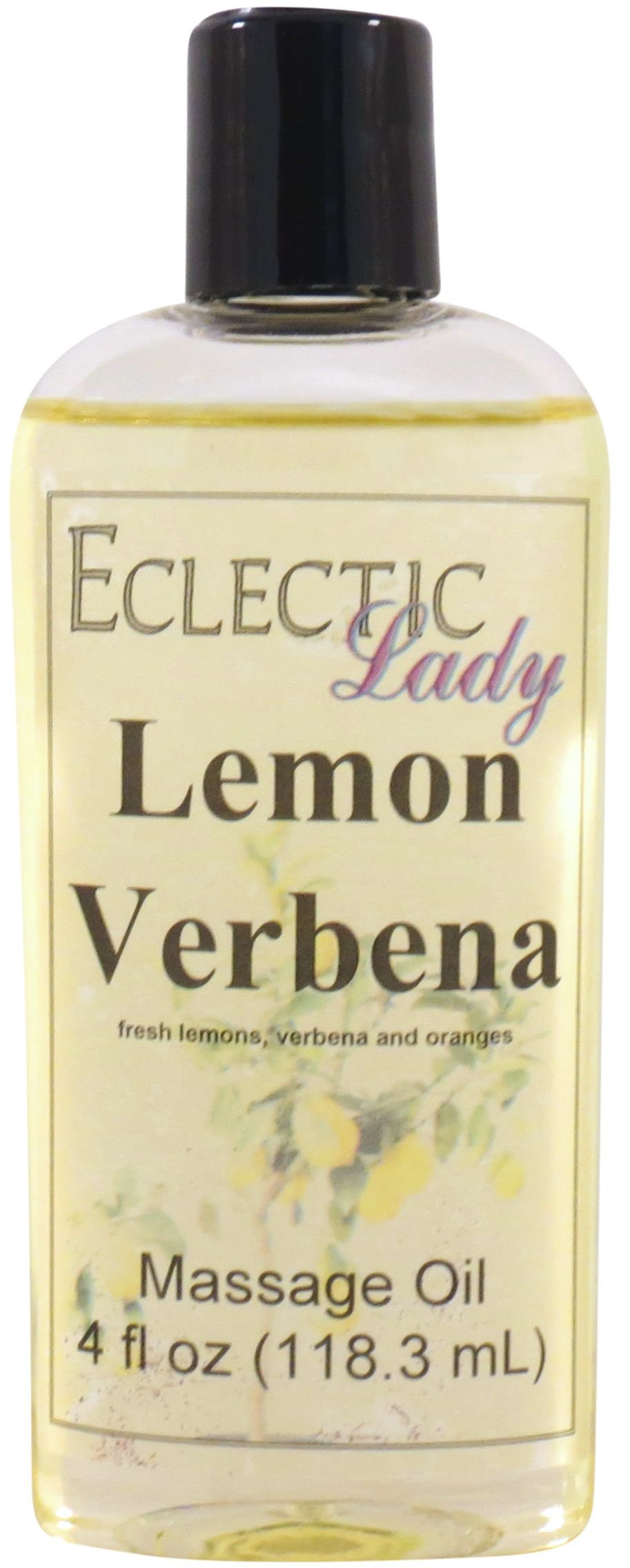Lemon Verbena Massage Oil with Sweet Almond & Jojoba Oil - 4oz Preservative-Free Aromatherapy Oil for Relaxation, Stress Relief & Muscle Tension - Perfect for Spa, Yoga & Couples Massage