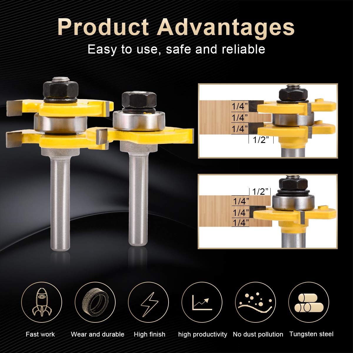 2PCS Tongue and Groove Router Bit Set - 1/2