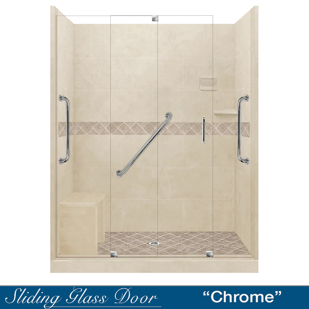 Freedom 60 Alcove Shower Kit - DIY Shower Remodel with Desert Sand Sistine Stone & Diamond Stone Accent | Includes Free Shampoo Niche | Easy Bathroom Upgrade for Home Renovation Projects