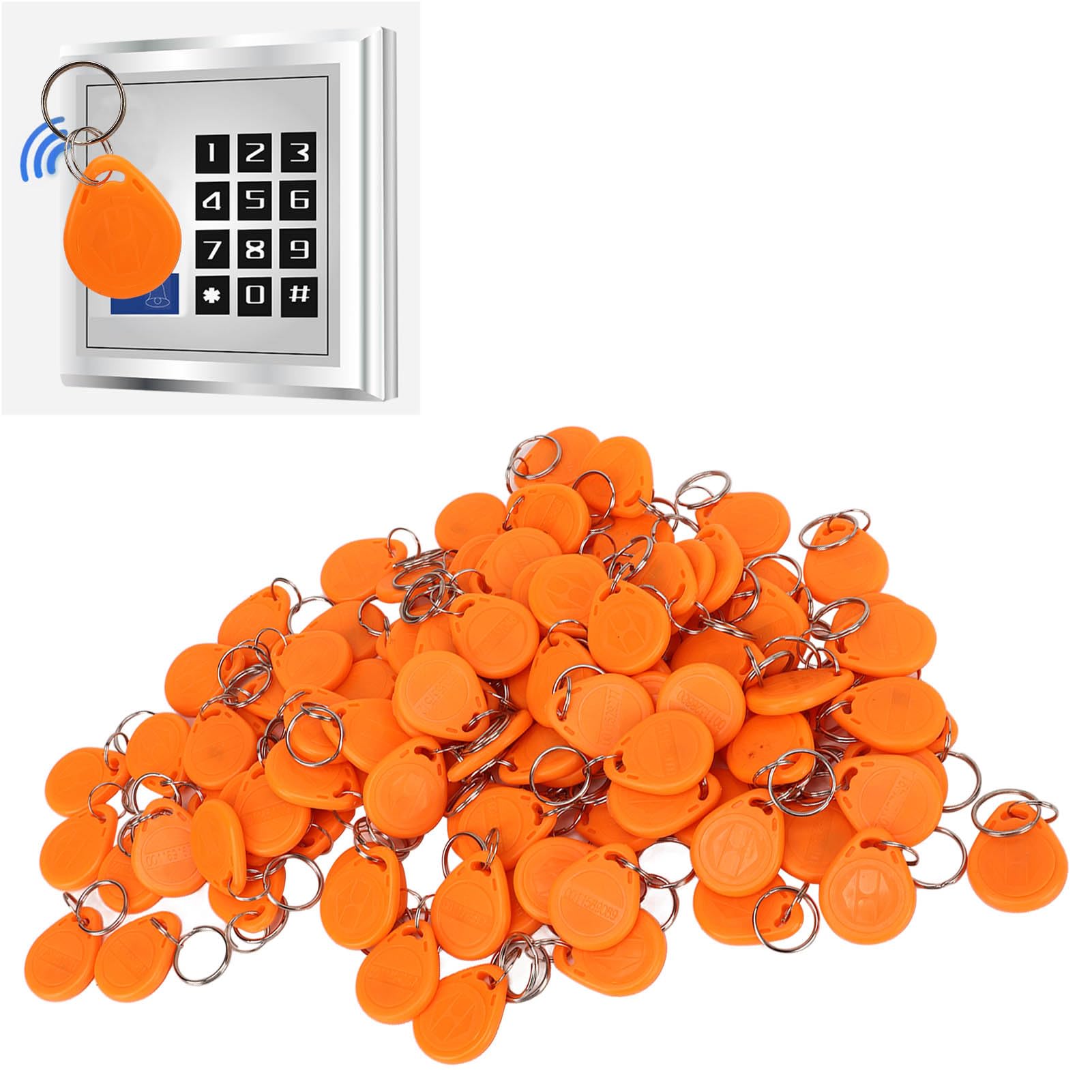 100 Pcs 125KHz RFID Key Fobs - Orange Contactless Proximity Keycards for Door Access Control, Smart ID Badges & Security Systems | Ideal for Offices, Hotels, Gyms & Apartment Buildings