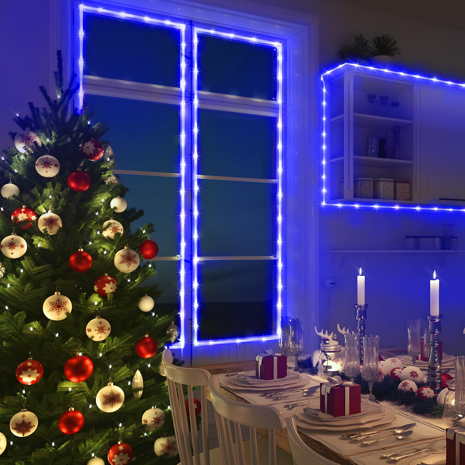 KNONEW 50FT Waterproof LED Rope Lights - 300 LEDs with 8 Lighting Modes, Clear Tube for Indoor & Outdoor Use | Perfect for Bedroom, Garden, Patio, Christmas Tree, RV, Wedding & Holiday Decorations (Blue)