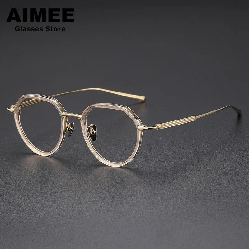 Unisex Full Rim Flat Top Round Titanium Acetate Eyeglasses 6701 - Lightweight & Durable Frame for Men & Women - Perfect for Reading, Work & Daily Wear