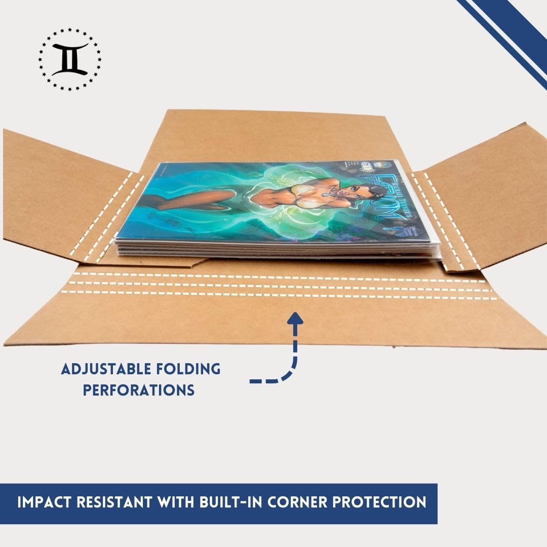 Gemini Comic Book Mailers - 10.75x7.5x1 Inch (Pack of 100) | Crush Proof, Stay Flat, Easy Fold Shipping Boxes | Perfect for Comic Books, Collectibles, Trading Cards & Magazine Mailing | Durable Rigid Mailers for Safe Shipping & Storage